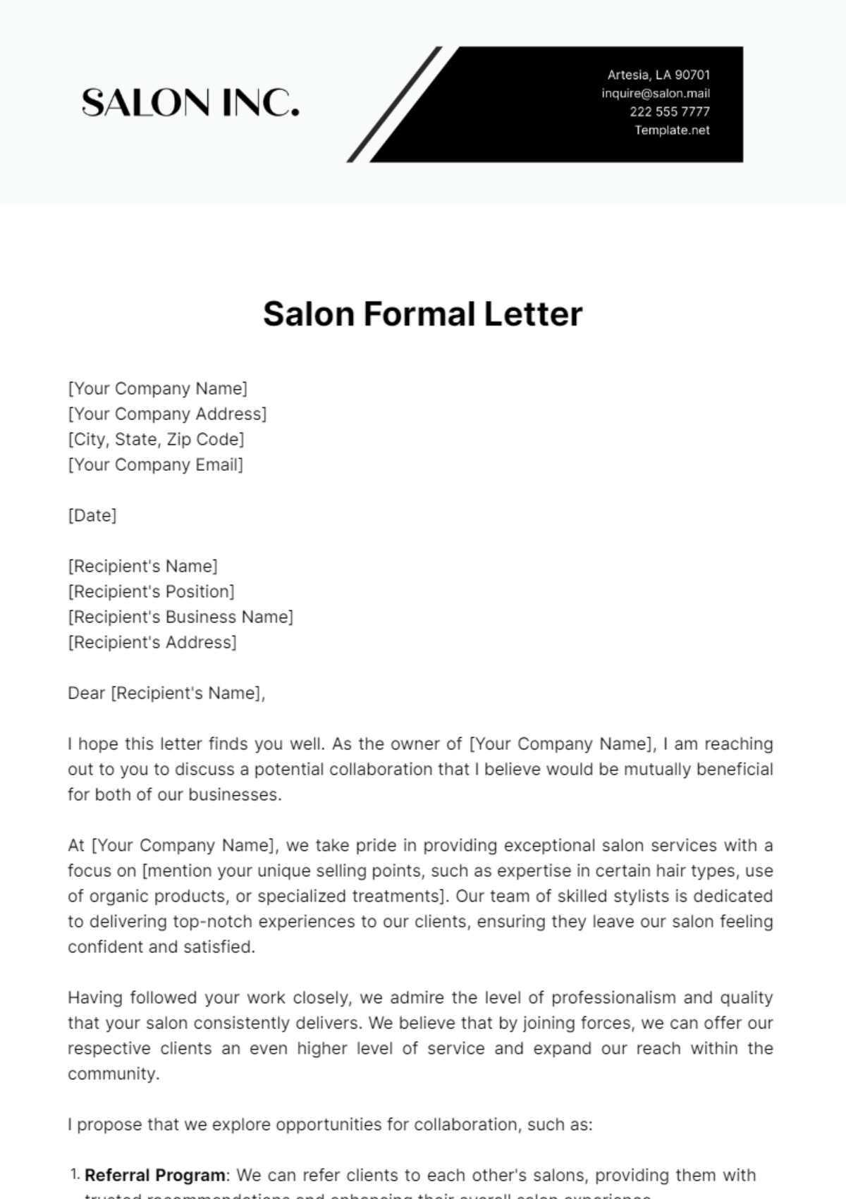 Free Formal Letter Templates Editable And Printable