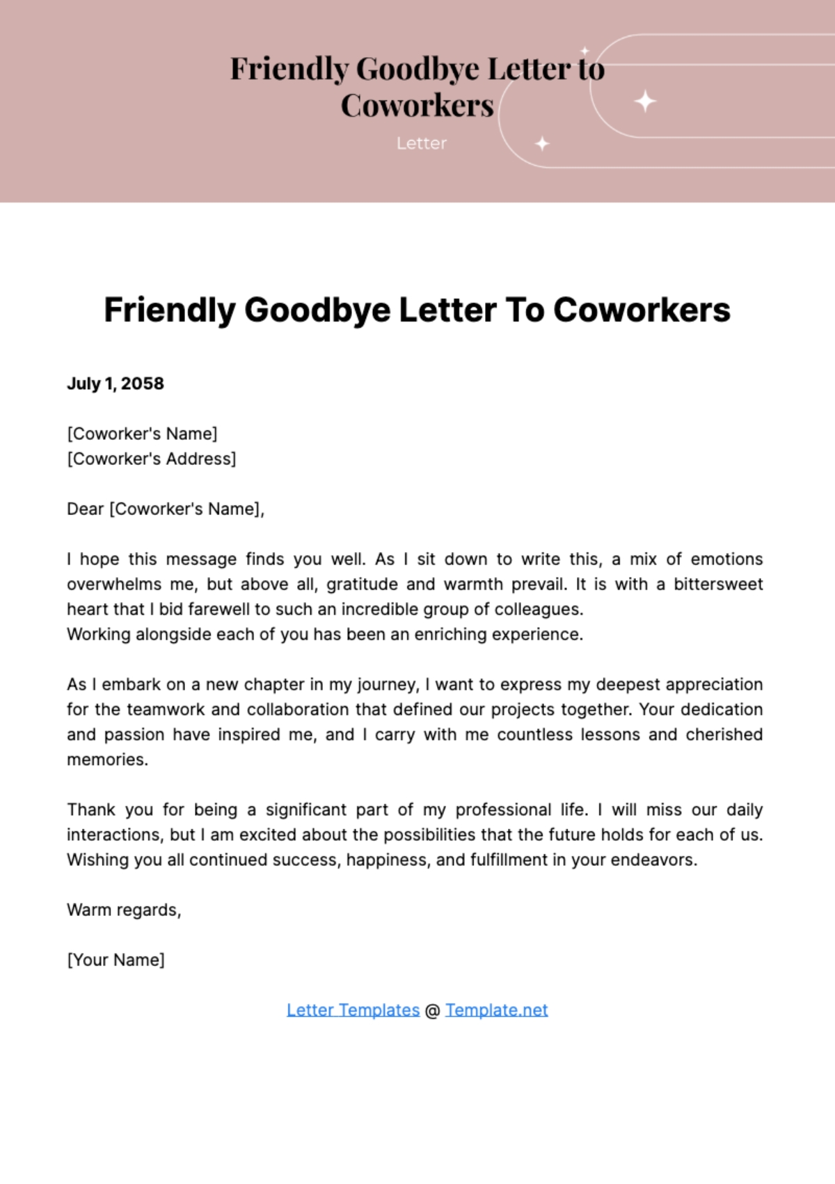 Free Friendly Goodbye Letter To Coworkers Template To Edit Online