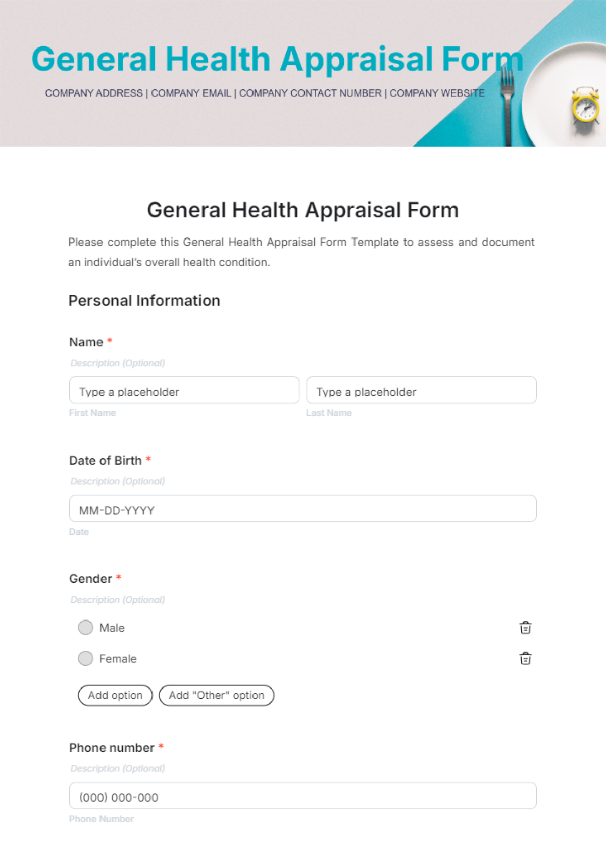 Free General Health Appraisal Form Template To Edit Online