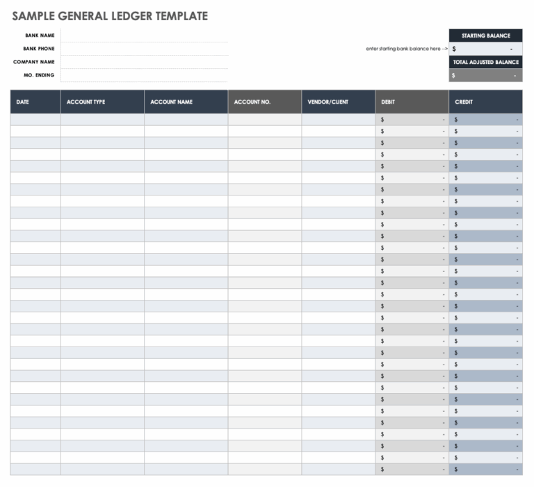 Free General Ledger Templates Smartsheet
