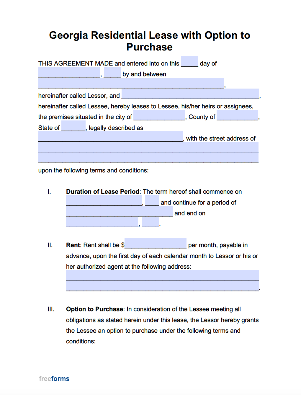 Free Georgia Lease To Own Agreement Form PDF Word