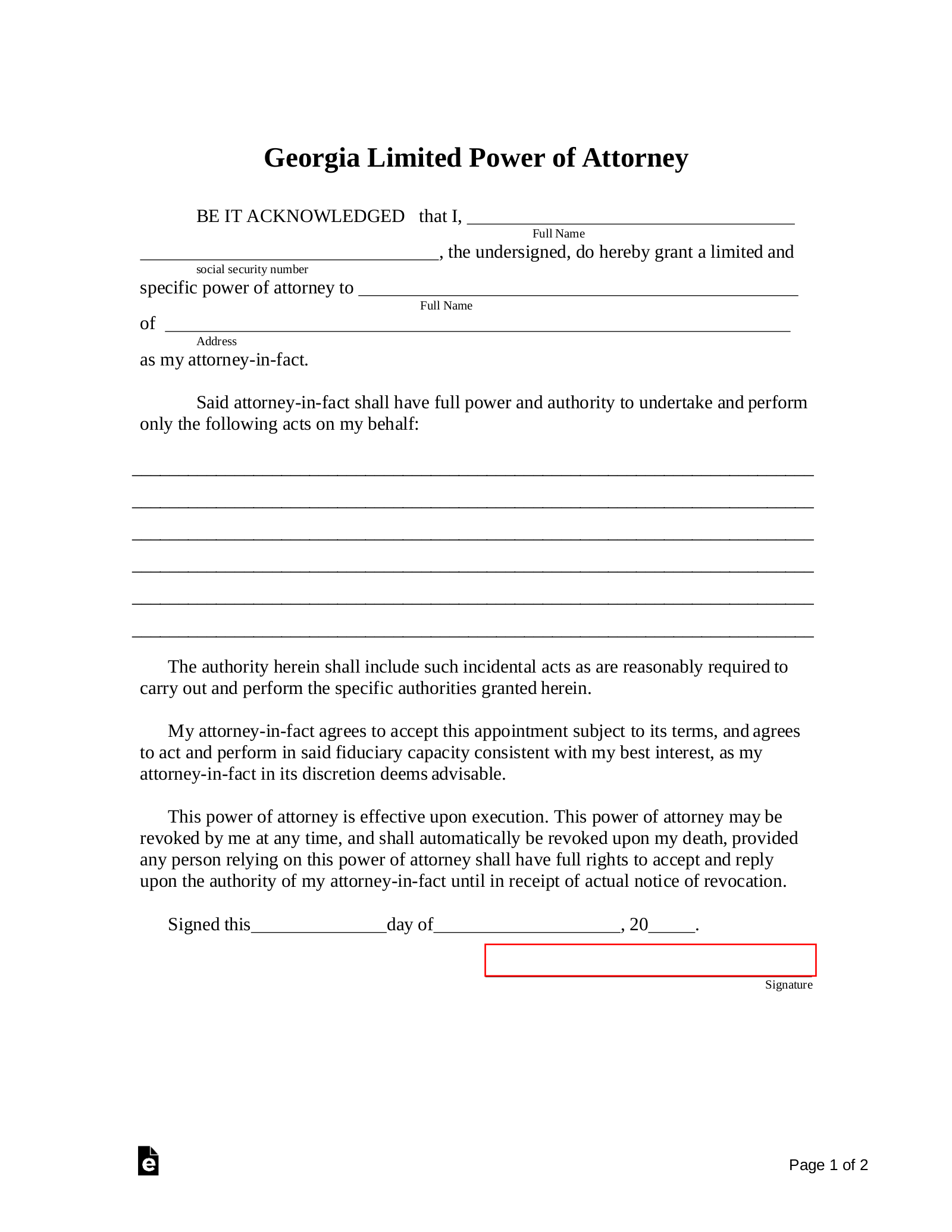 Free Georgia Limited Power Of Attorney Form PDF Word EForms Free Georgia Limited Power Of Attorney Form PDF Word EForms