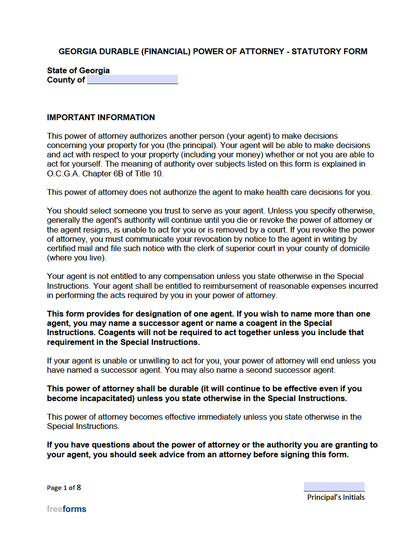 Free Georgia Power Of Attorney Forms PDF Free Georgia Power Of Attorney Forms PDF