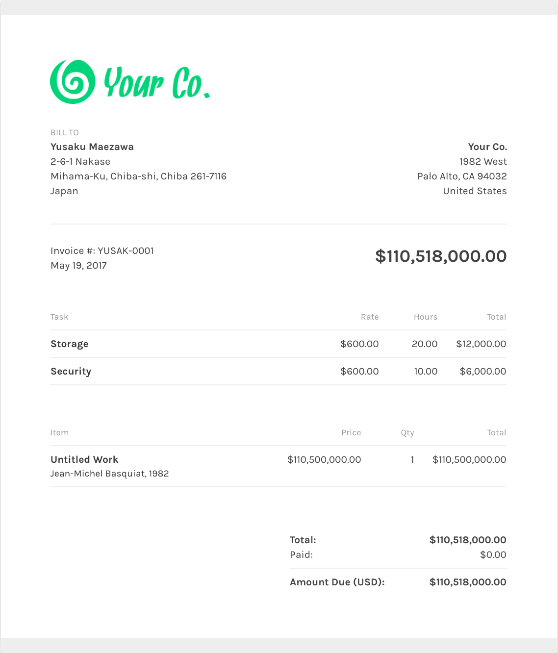 graphic design invoice
