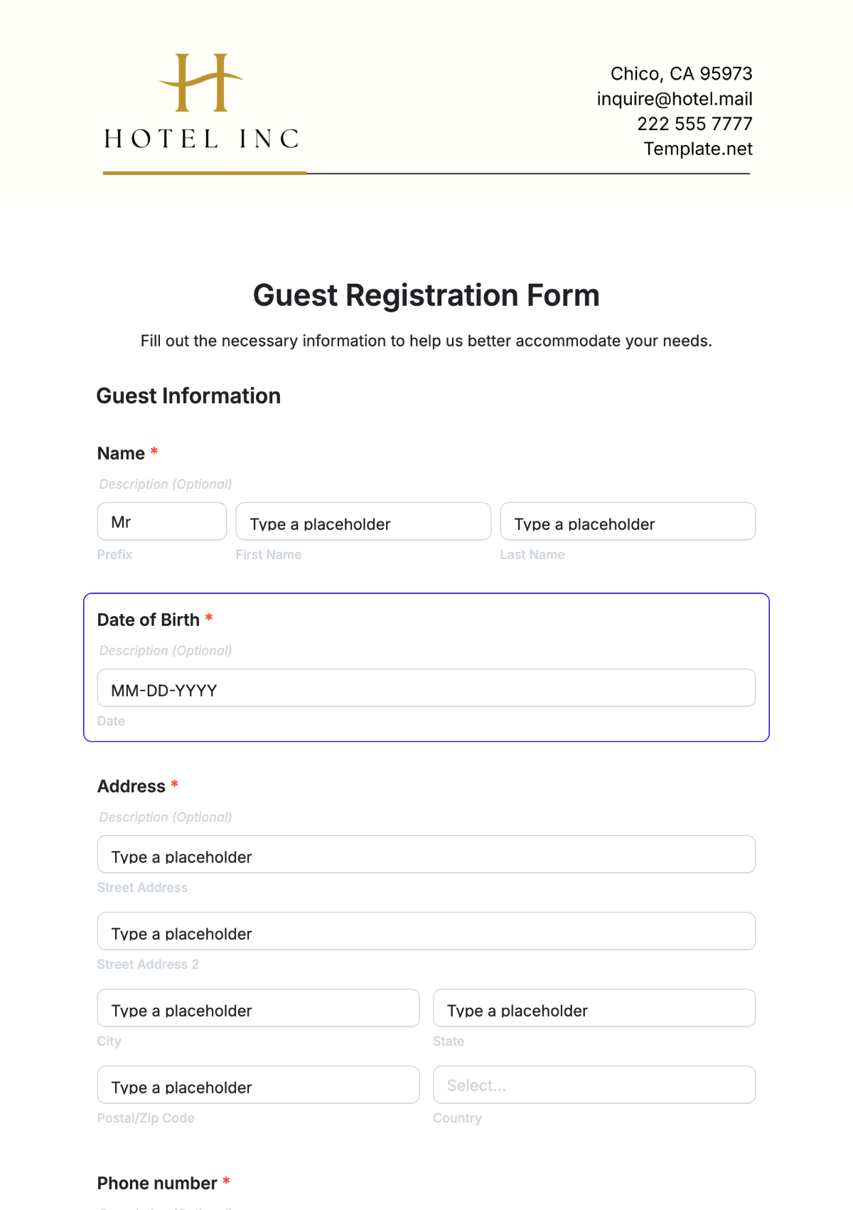 hotel registration form hotel registration form