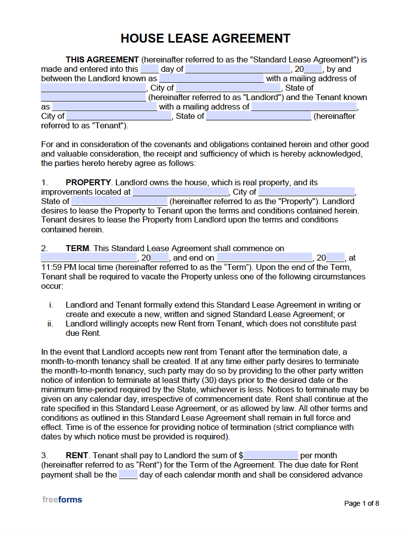 Free House Lease Agreement Template PDF Word Free House Lease Agreement Template PDF Word