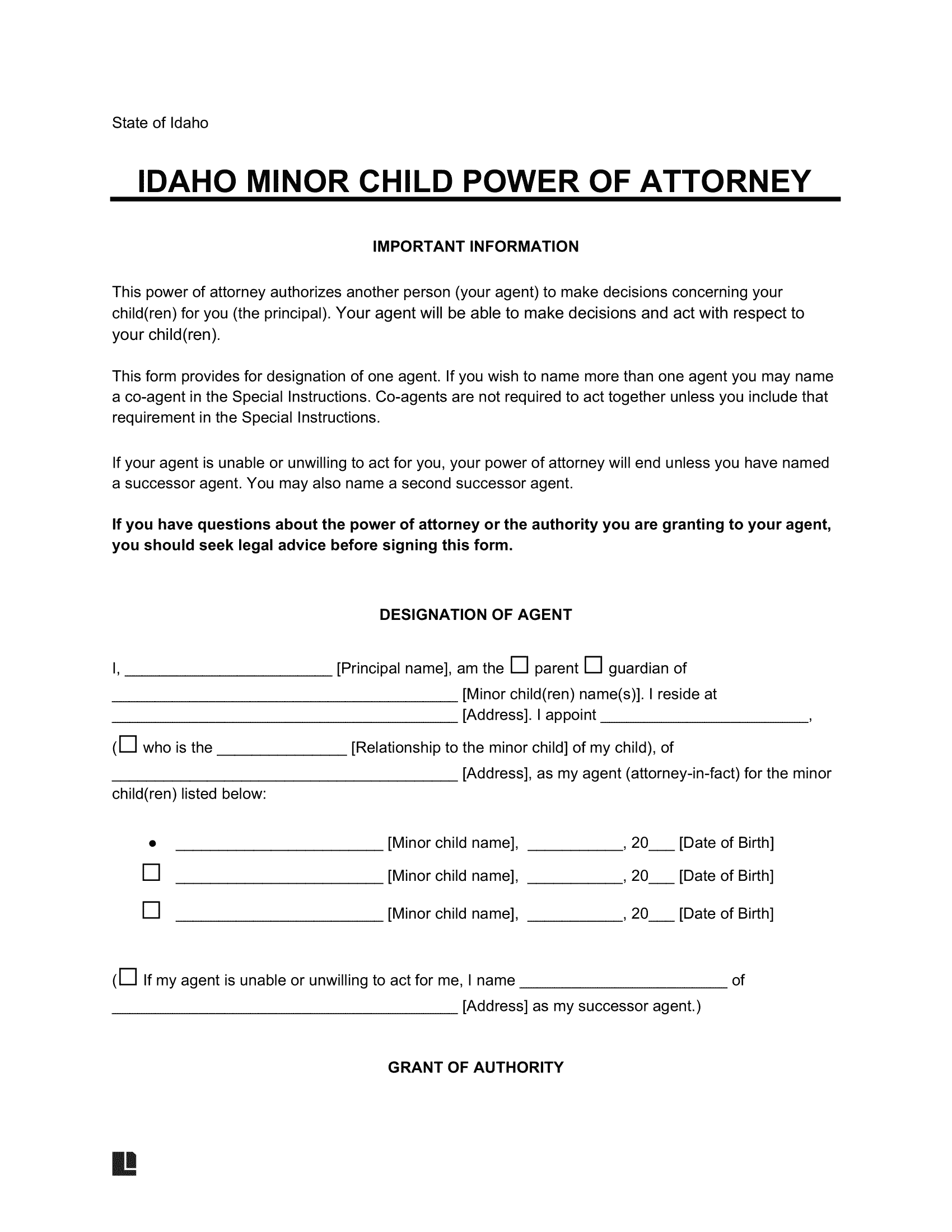 free printable power of attorney form idaho