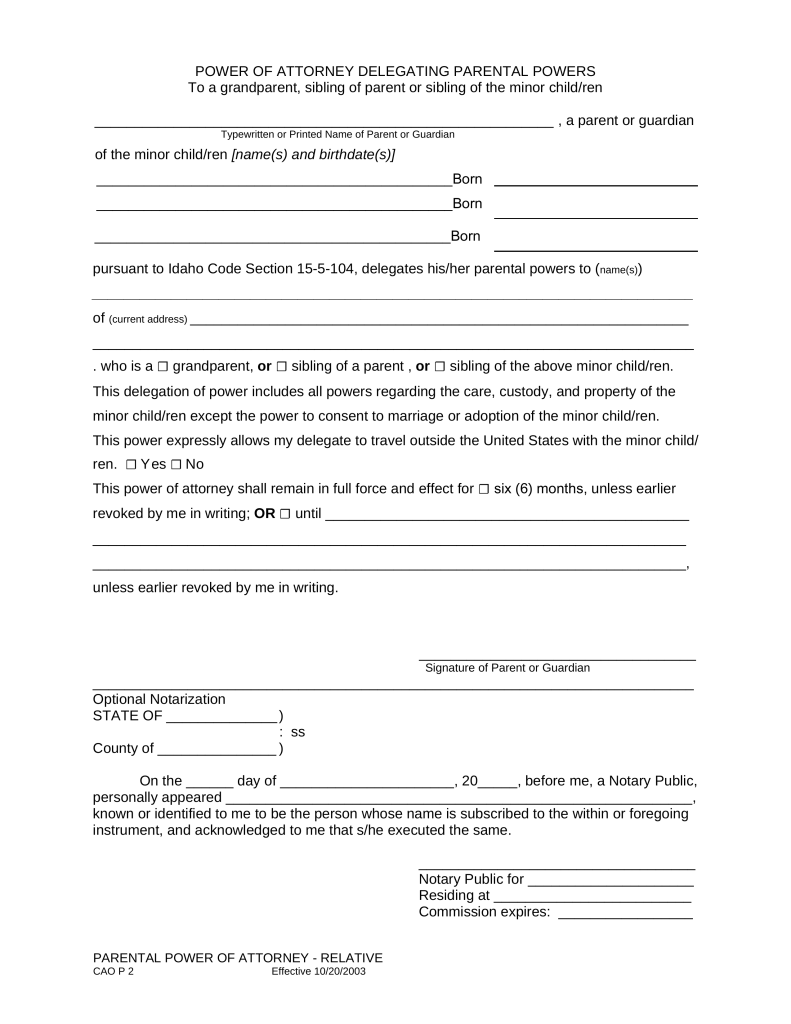Free Idaho Power Of Attorney Forms 10 Types PDF Word EForms