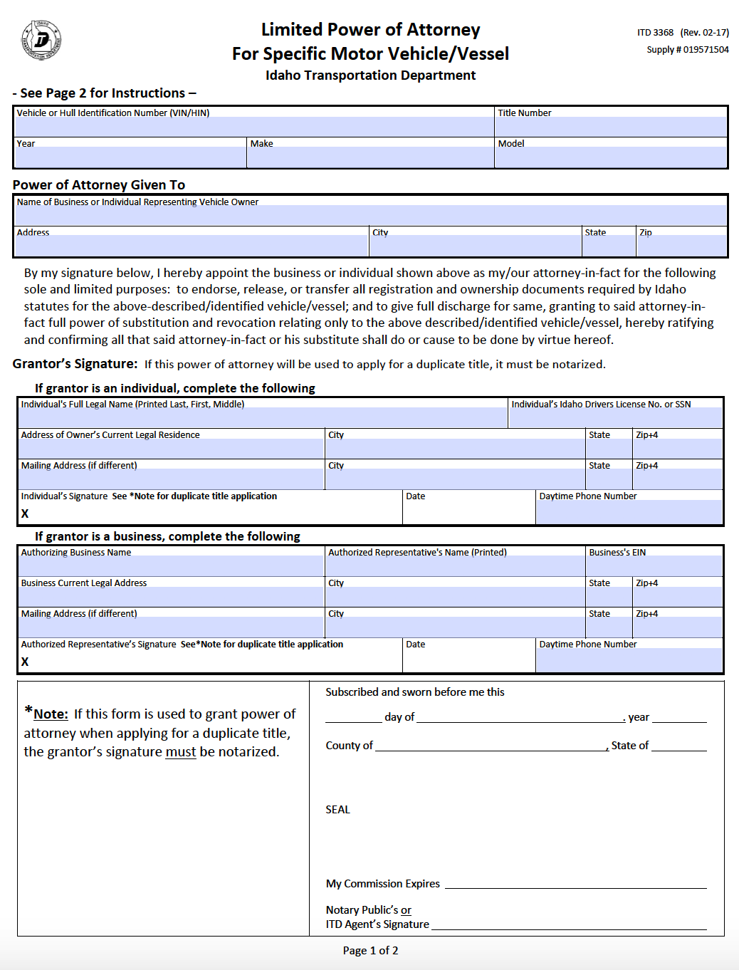 Free Idaho Power Of Attorney Forms PDF Templates