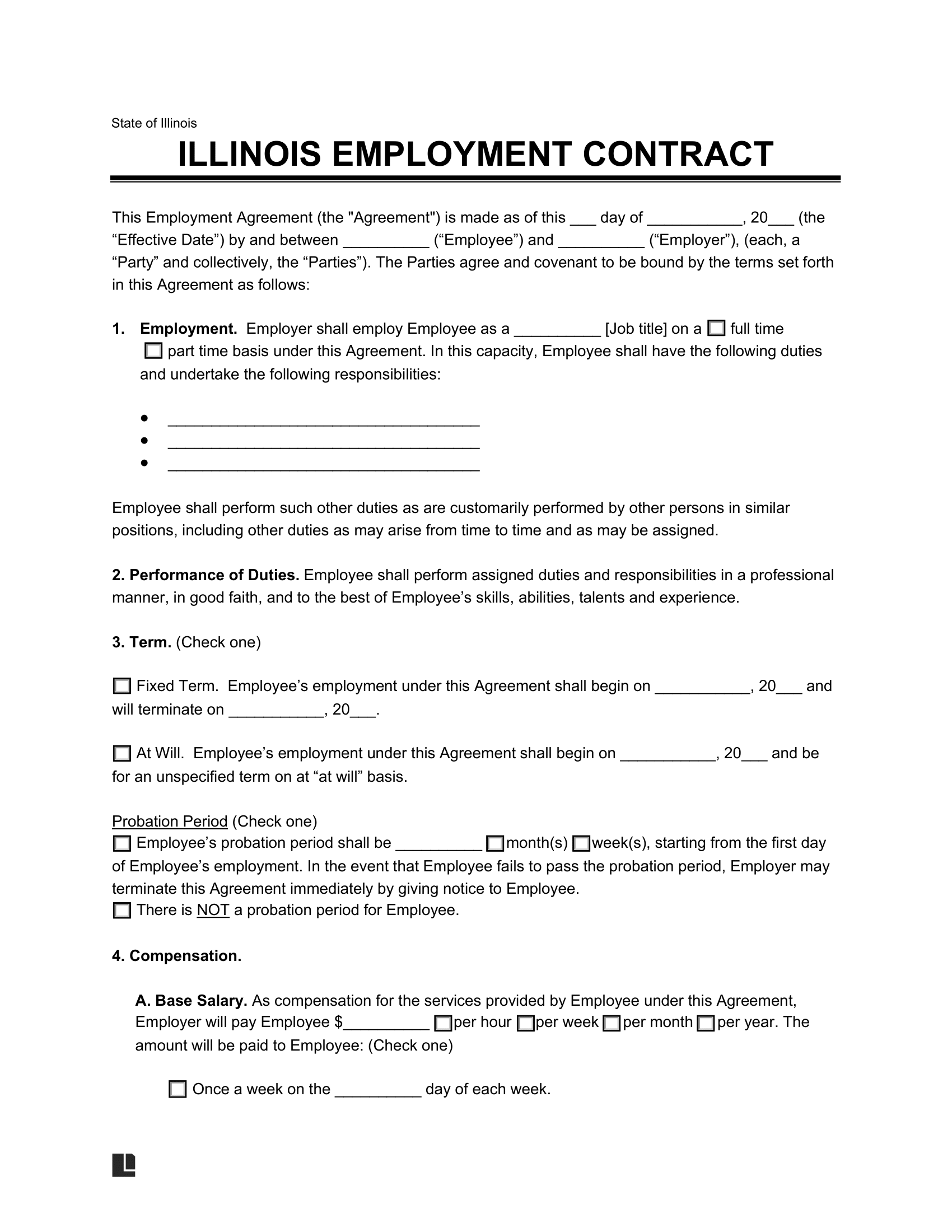 Free Illinois Employment Contract Templates PDF Word