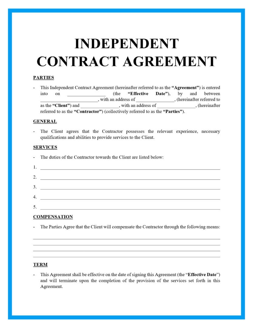 Free Independent Contractor Agreement For Download Free Independent Contractor Agreement For Download