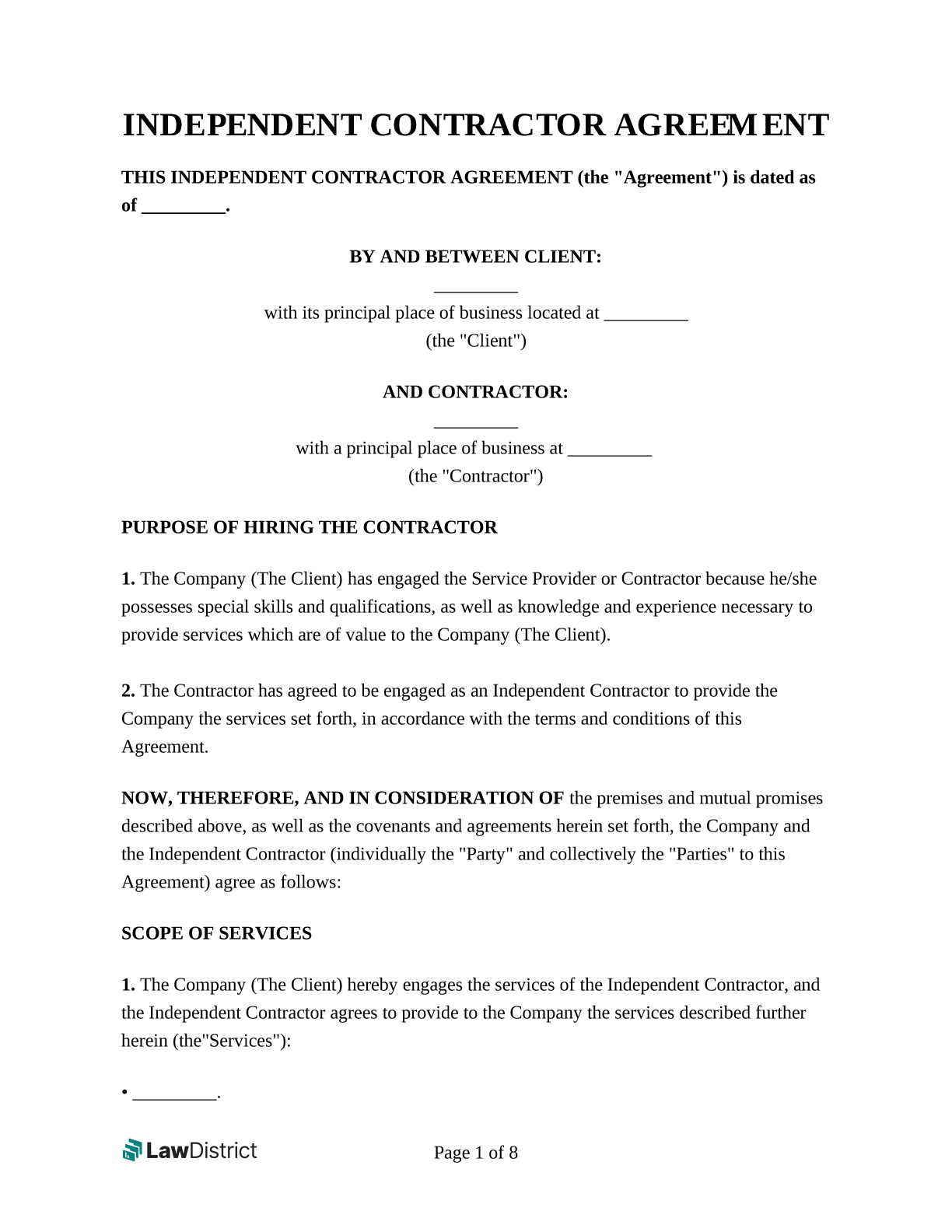 contractor contract form