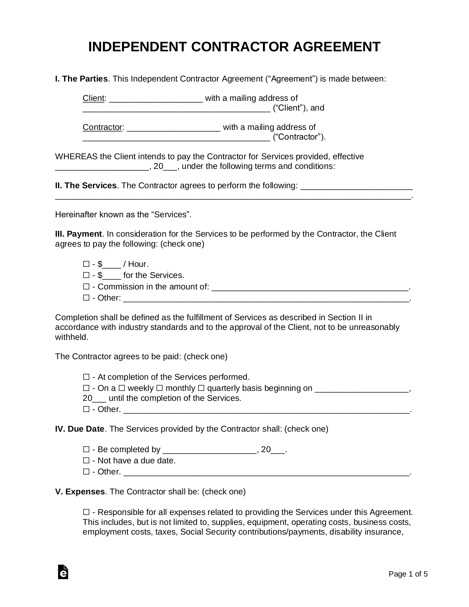 Free Independent Contractor Agreements 47 PDF Word EForms Free Independent Contractor Agreements 47 PDF Word EForms