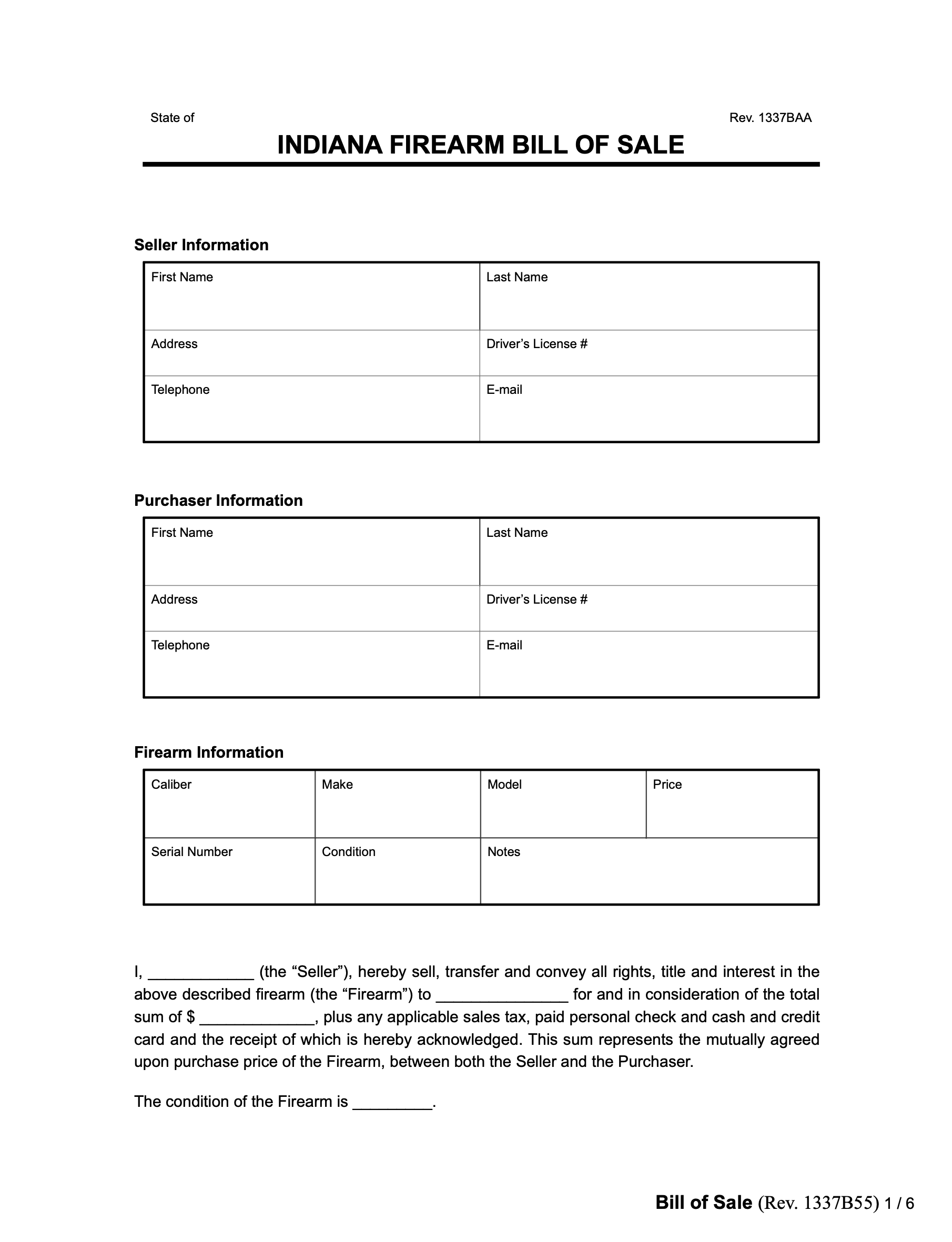 Free Indiana Firearm Bill Of Sale Form PDF Word Free Indiana Firearm Bill Of Sale Form PDF Word