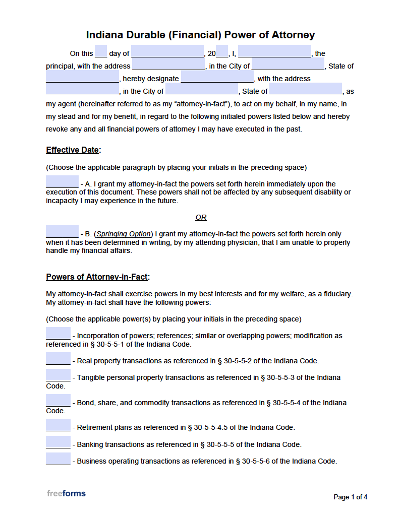 Free Indiana Power Of Attorney Forms PDF Word Free Indiana Power Of Attorney Forms PDF Word