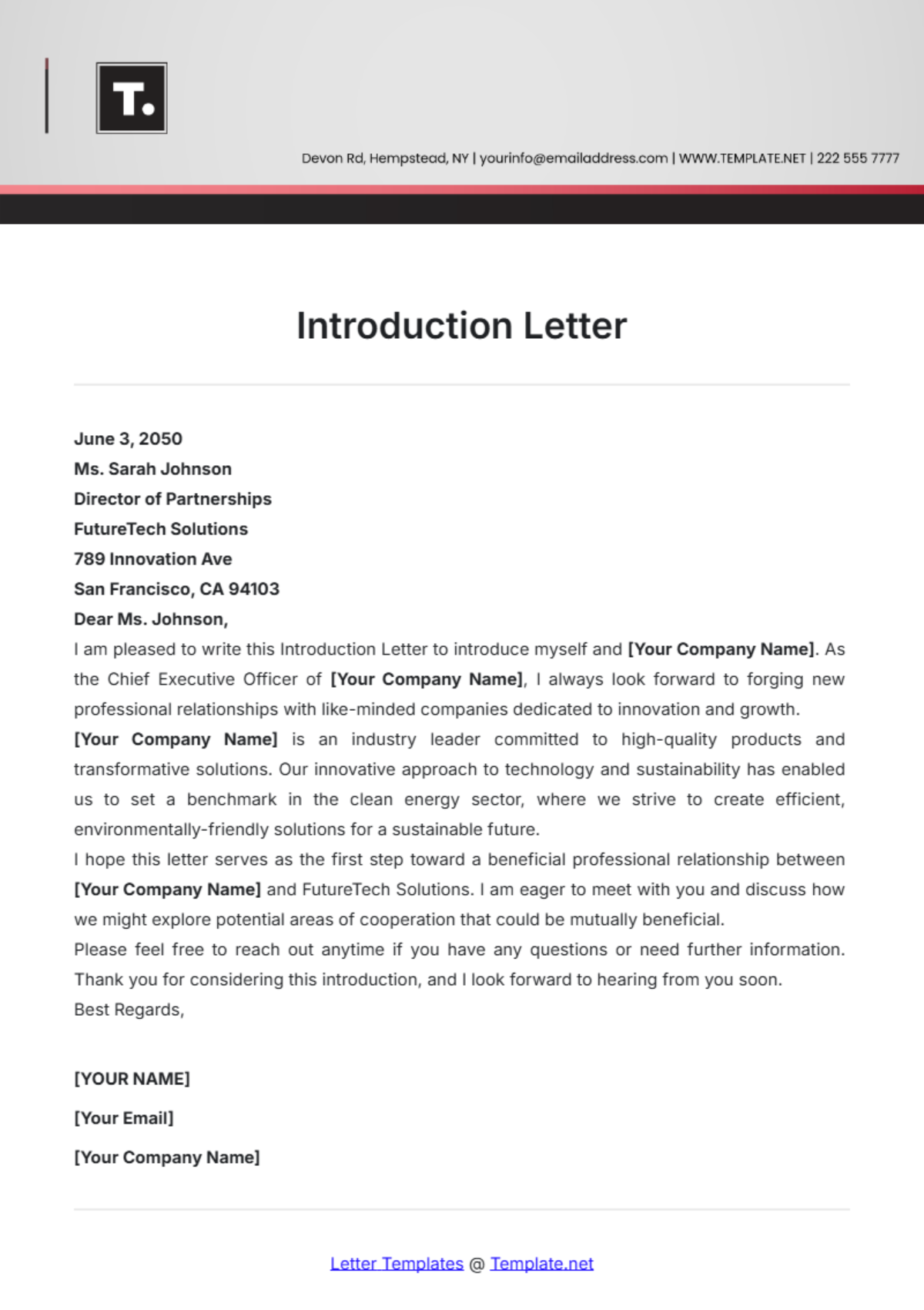 Free Introduction Letter Templates Editable And Printable