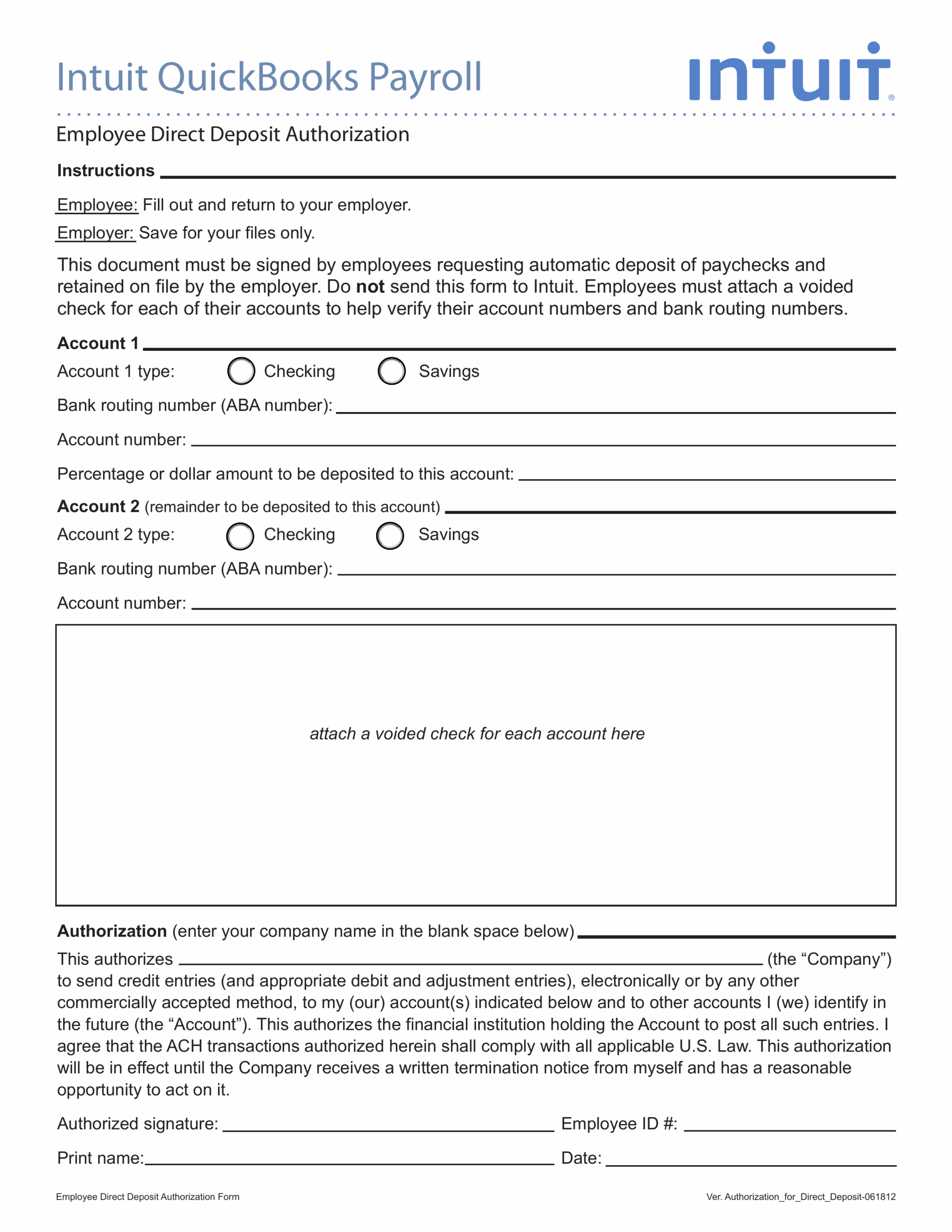 employee direct deposit form