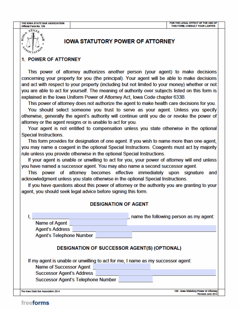 Free Iowa Durable Financial Power Of Attorney Form PDF