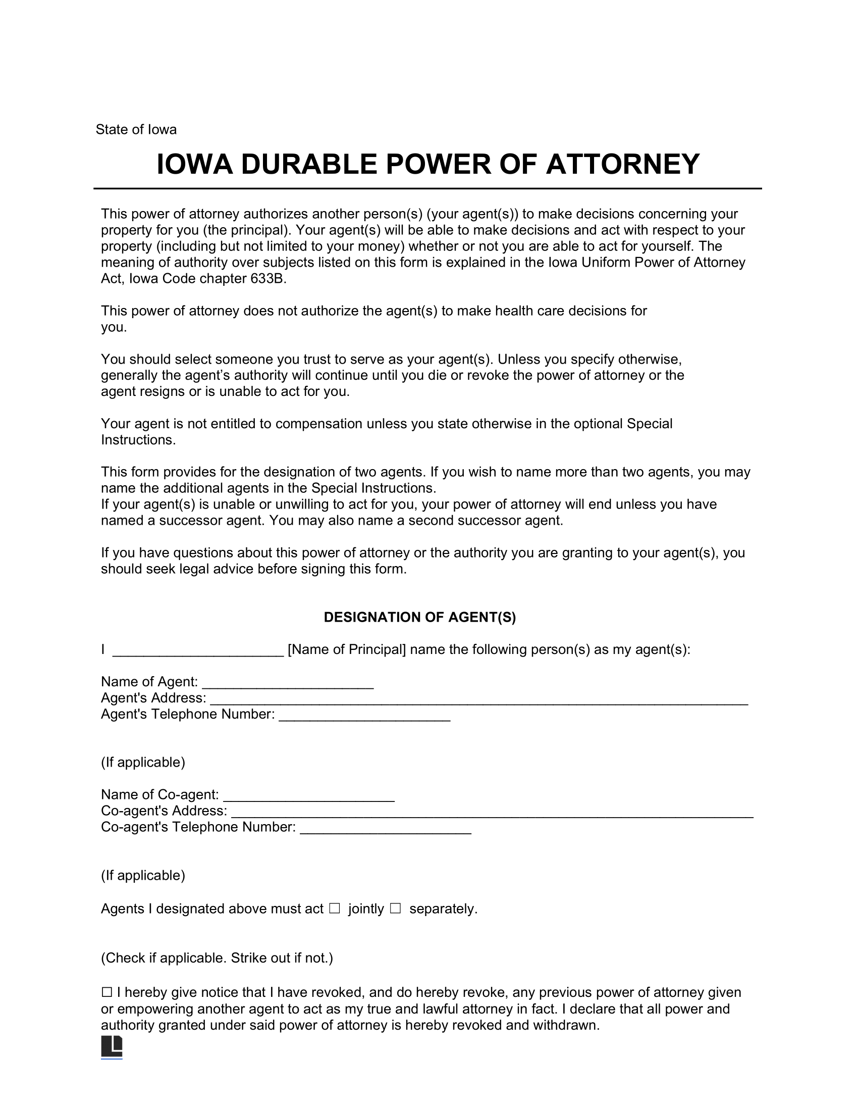 Free Iowa Durable Statutory Power Of Attorney Form PDF Word Free Iowa Durable Statutory Power Of Attorney Form PDF Word