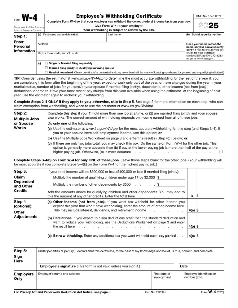 Free IRS Form W4 2024 PDF EForms