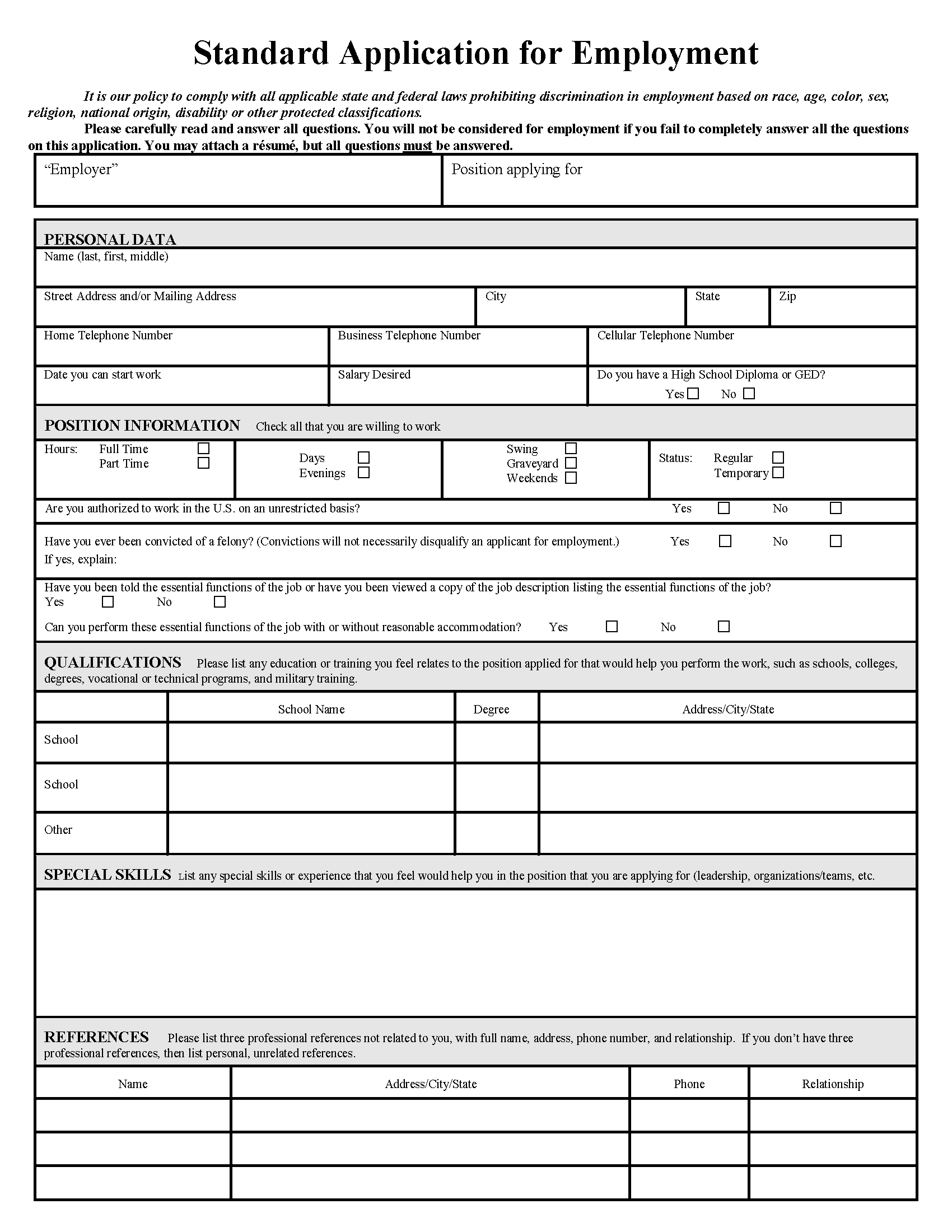 Free Job Application Forms 2 PDF Word EForms