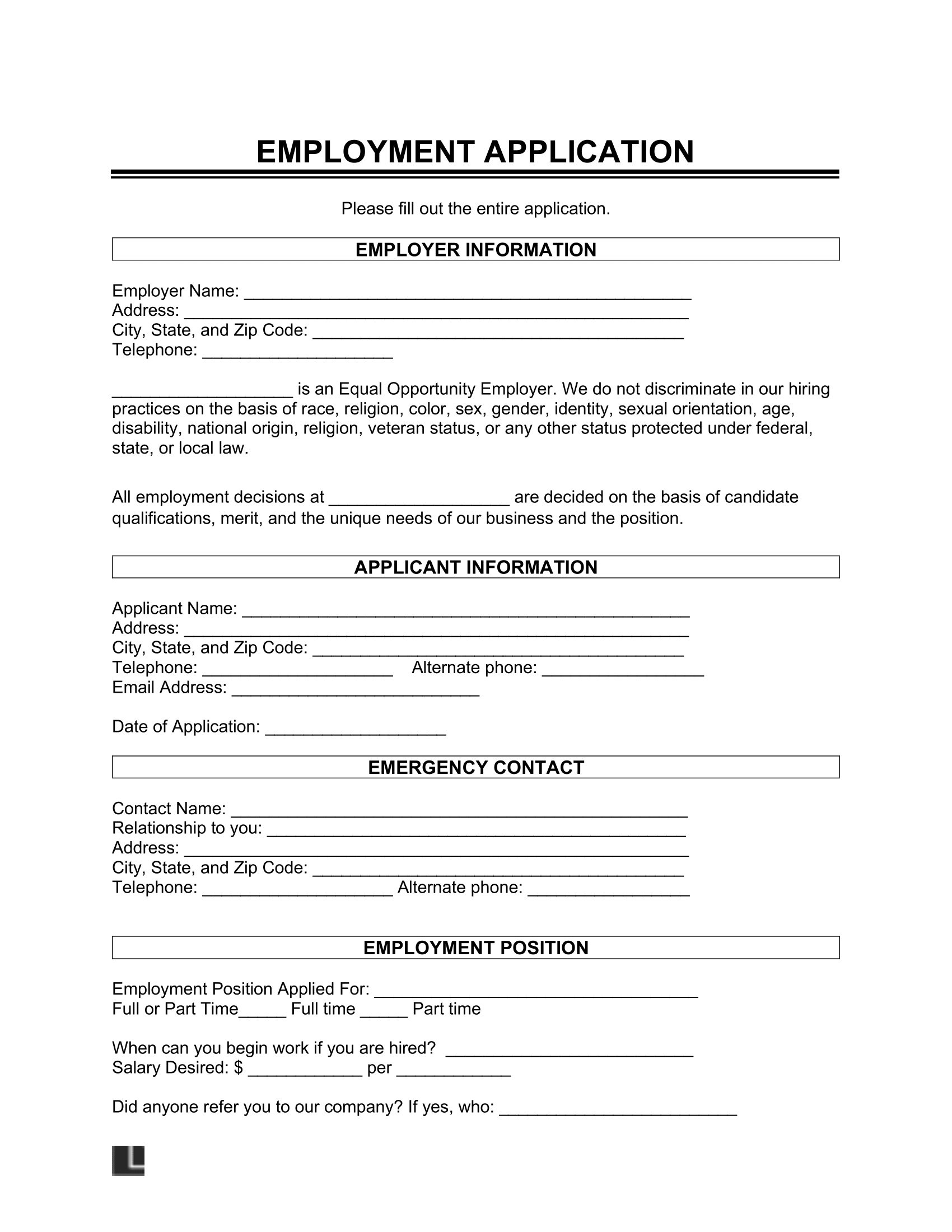 Free Job Application Template PDF Word