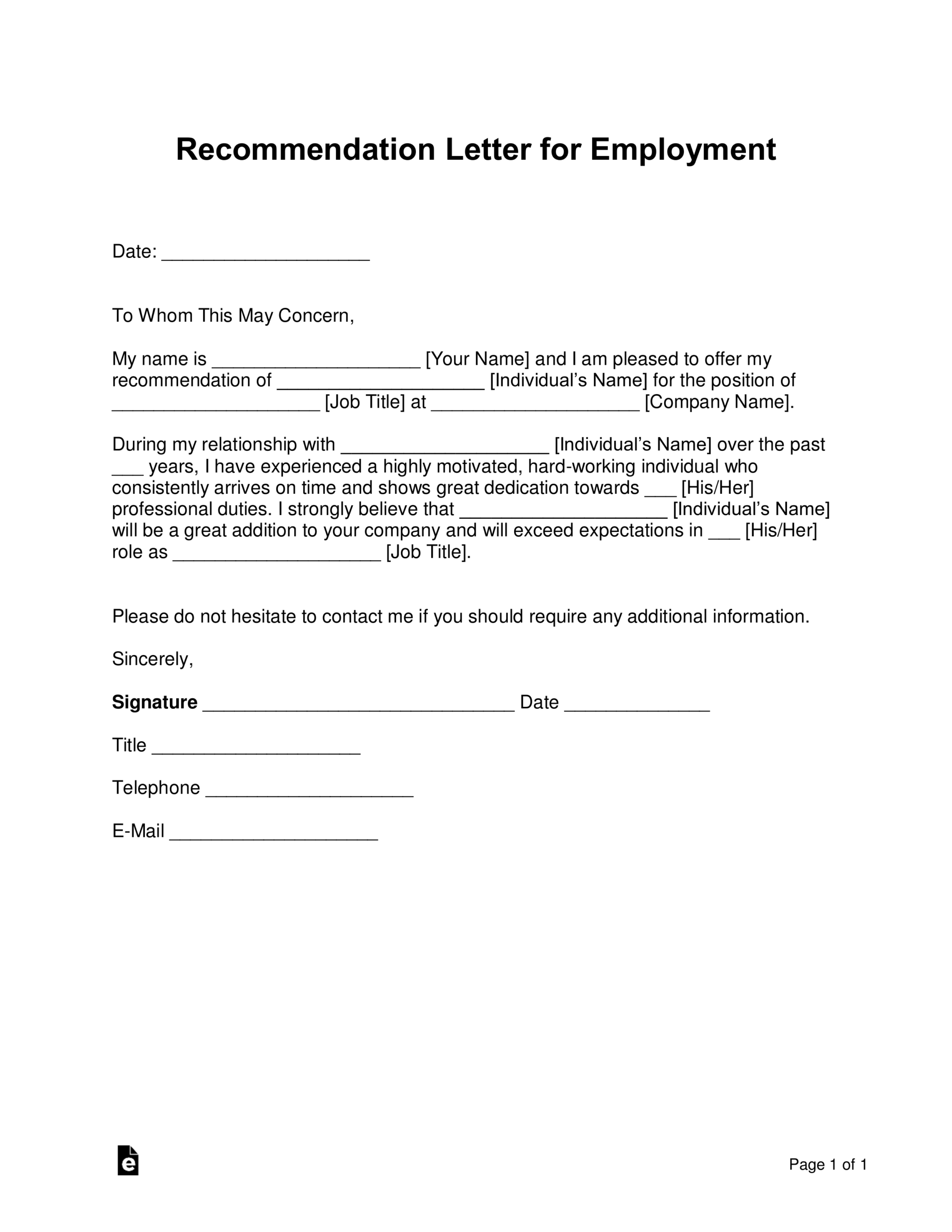 Free Job Recommendation Letter Template With Samples PDF Word EForms Free Job Recommendation Letter Template With Samples PDF Word EForms