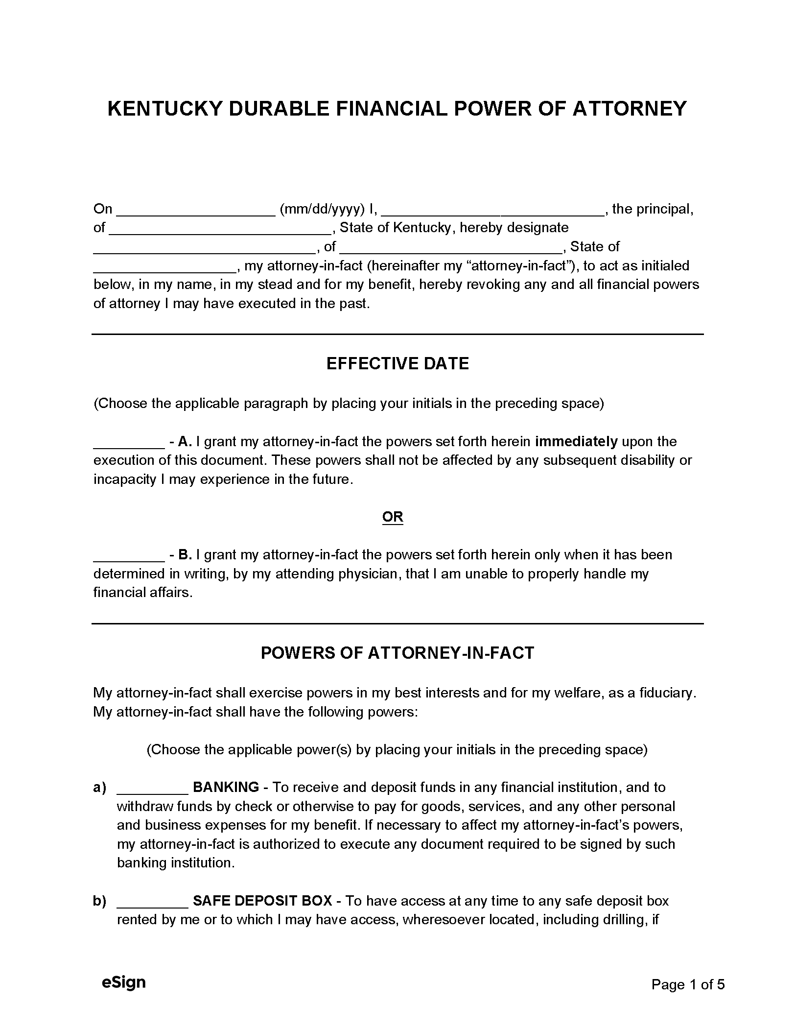 Free Kentucky Durable Power Of Attorney Form PDF Word