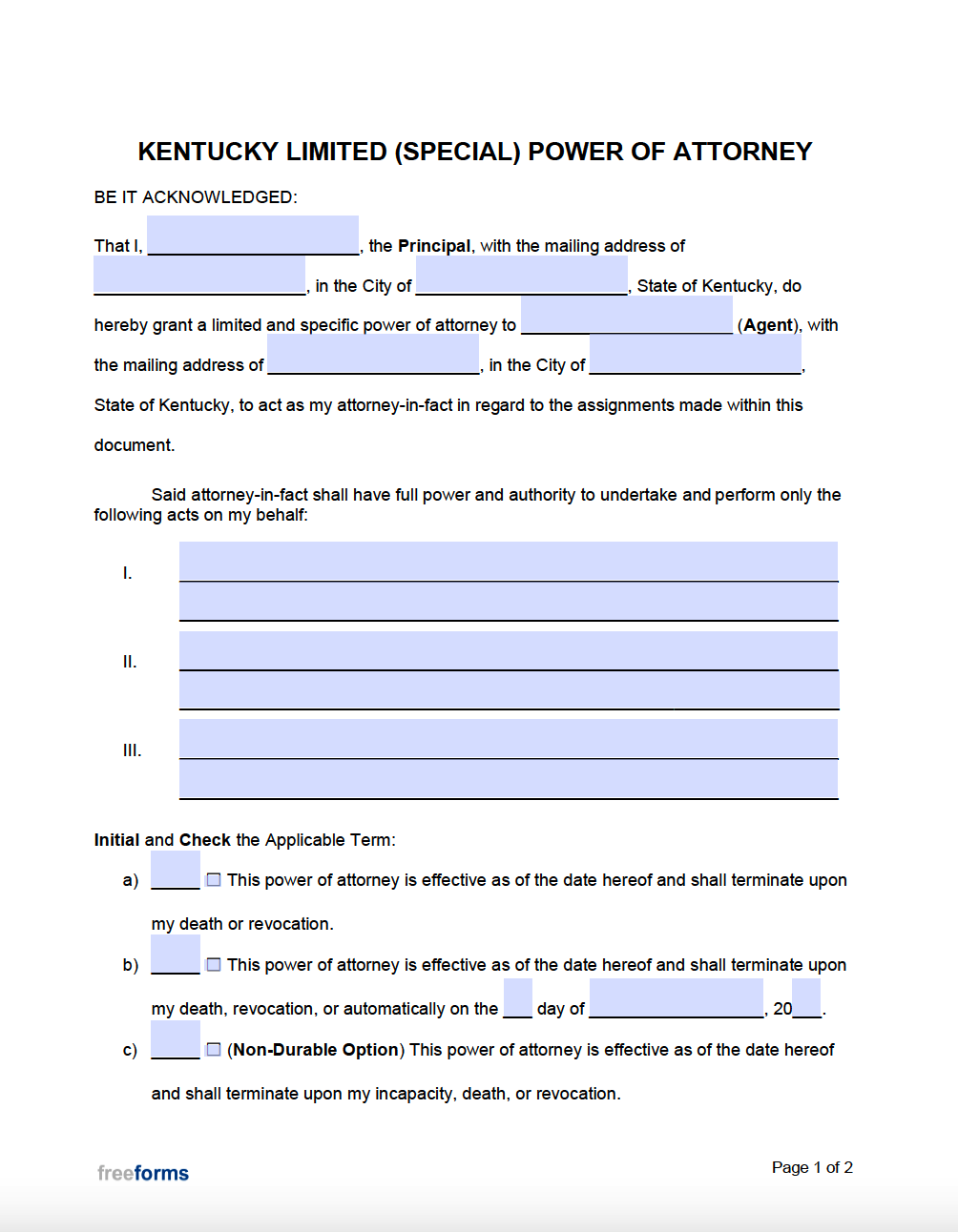 Free Kentucky Limited Special Power Of Attorney Form PDF Word Free Kentucky Limited Special Power Of Attorney Form PDF Word