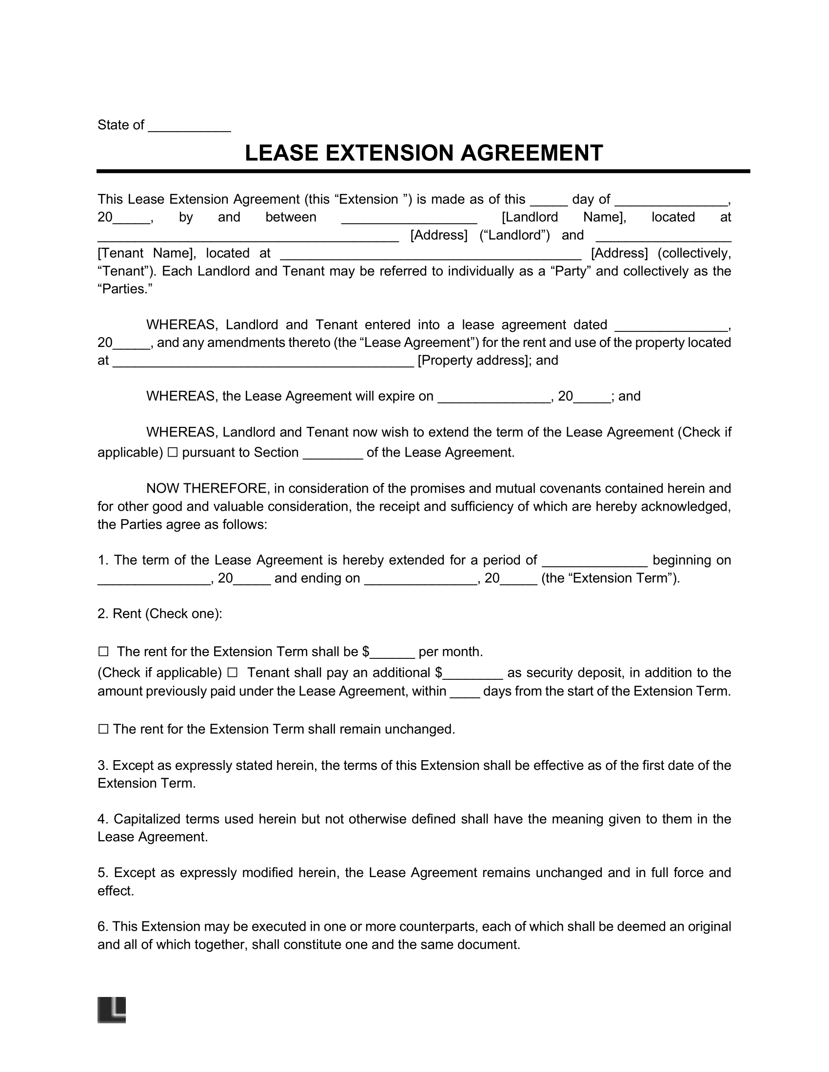 Free Lease Extension Addendum PDF Word