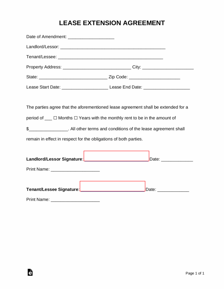 Free Lease Extension Agreement Residential Commercial PDF Word EForms