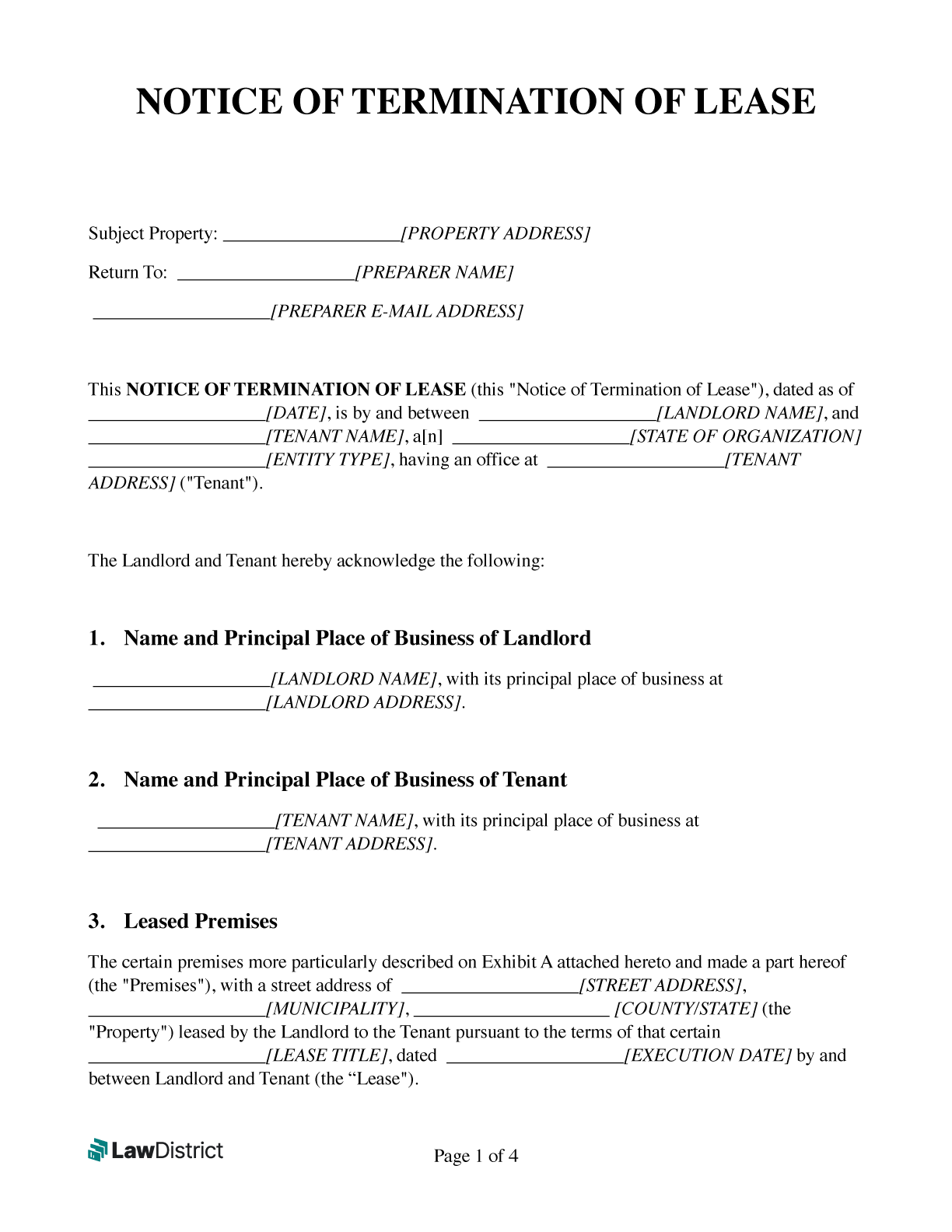 Free Lease Termination Letter Notice To Vacate PDF LawDistrict