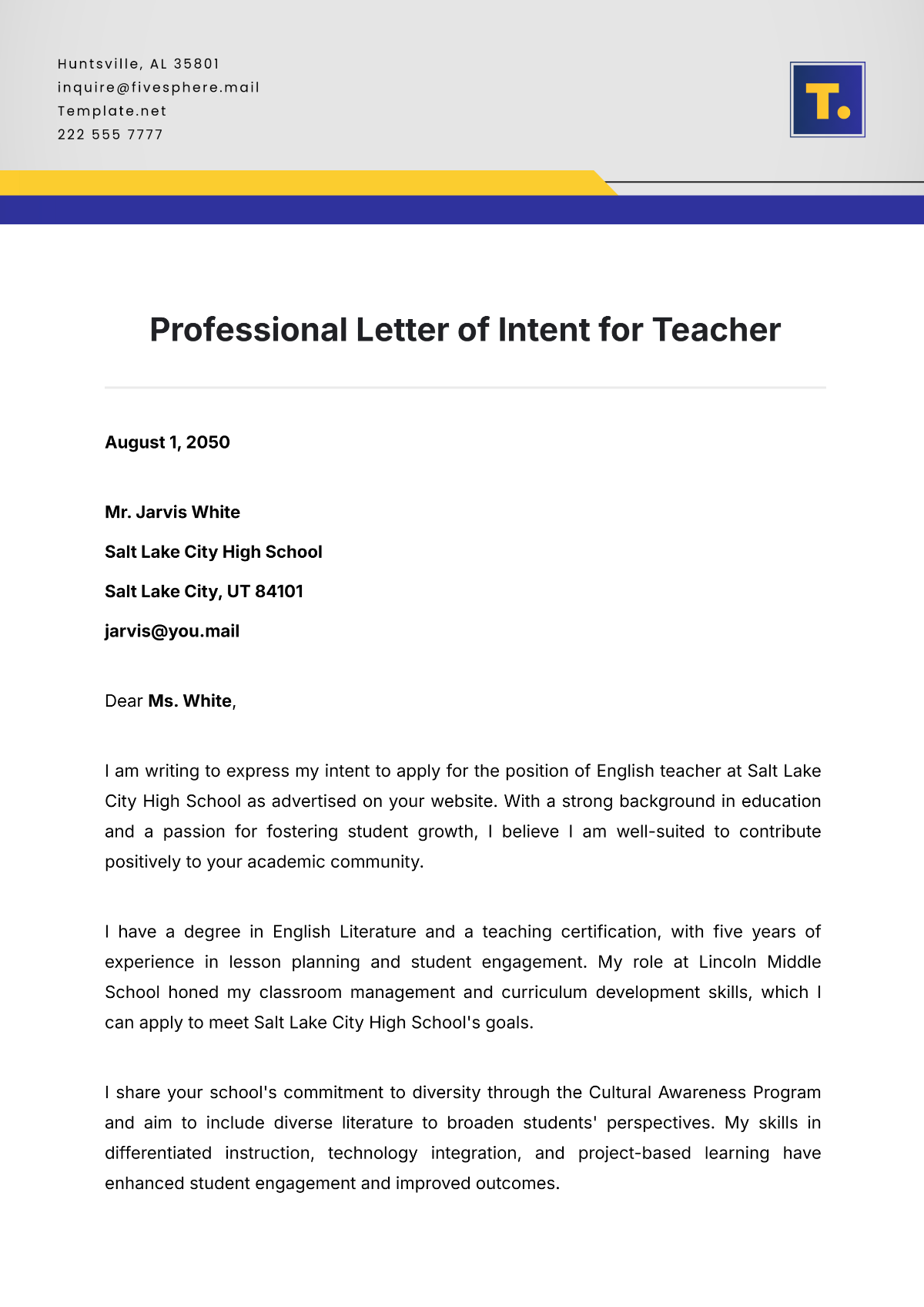 Free Letter Of Intent Templates Editable And Printable