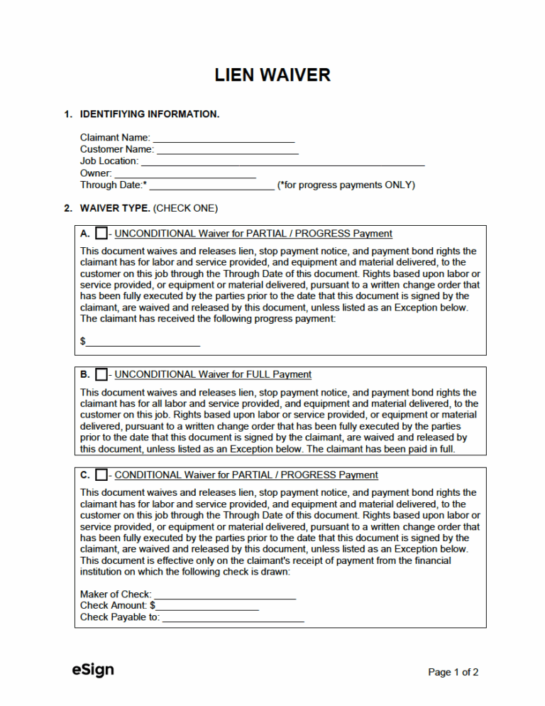 Free Lien Waiver Forms PDF Word
