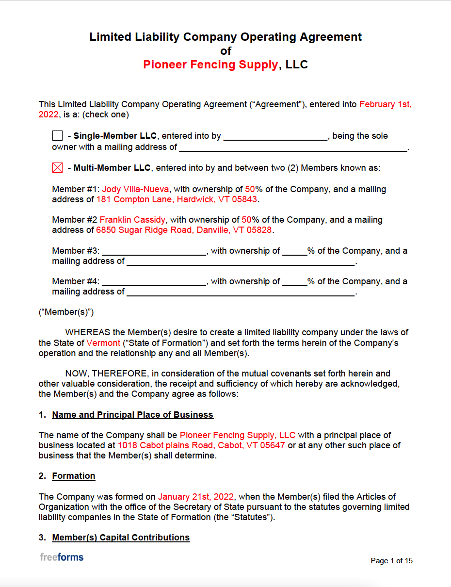 Free LLC Operating Agreement Template PDF Word