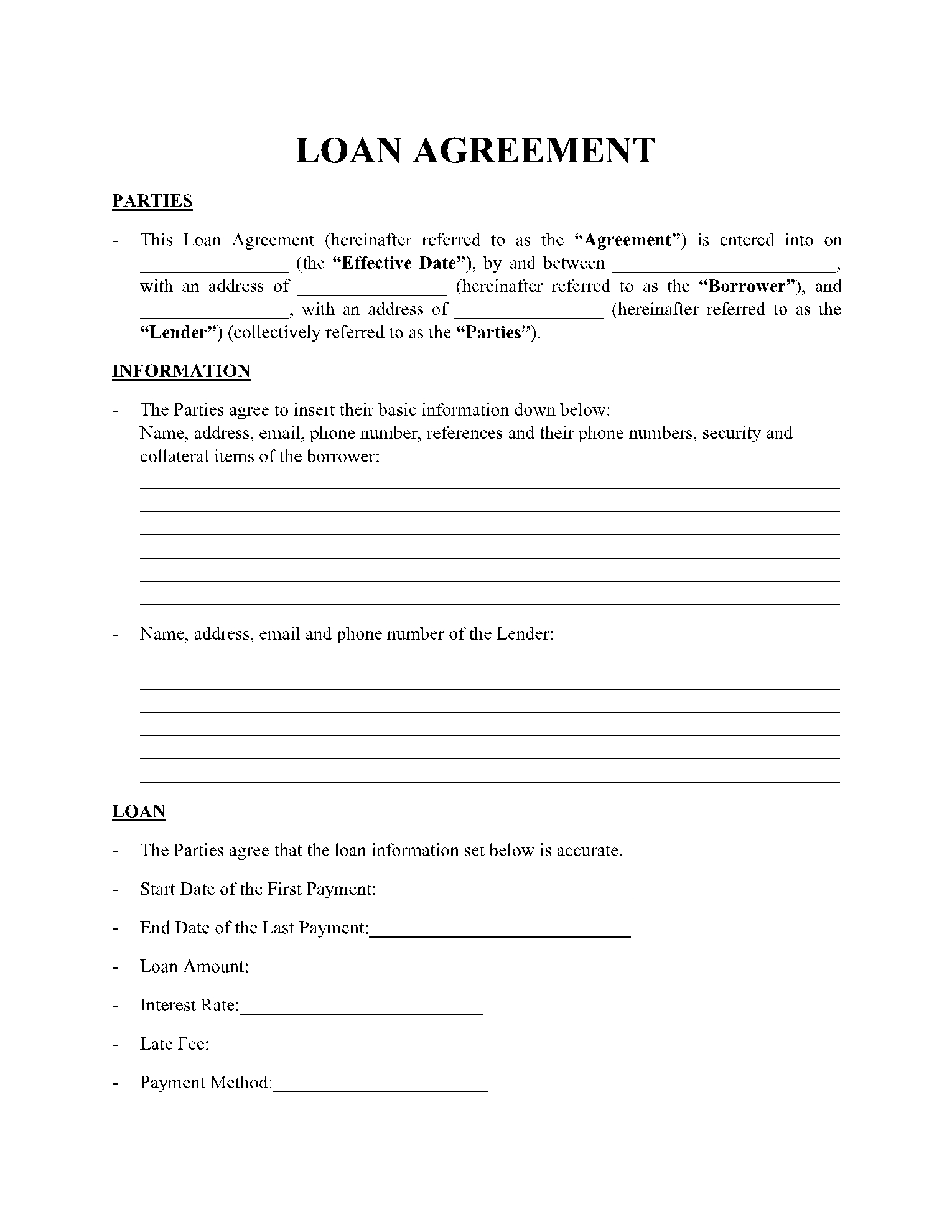 loan agreement forms