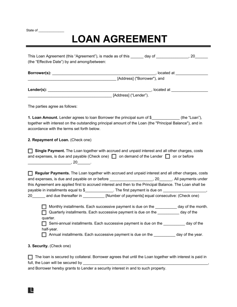 Free Loan Agreement Template Create A Legal Loan Contract Personal Business Or Family Loans