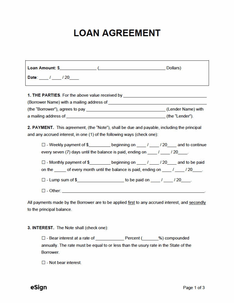 Free Loan Agreement Template PDF Word