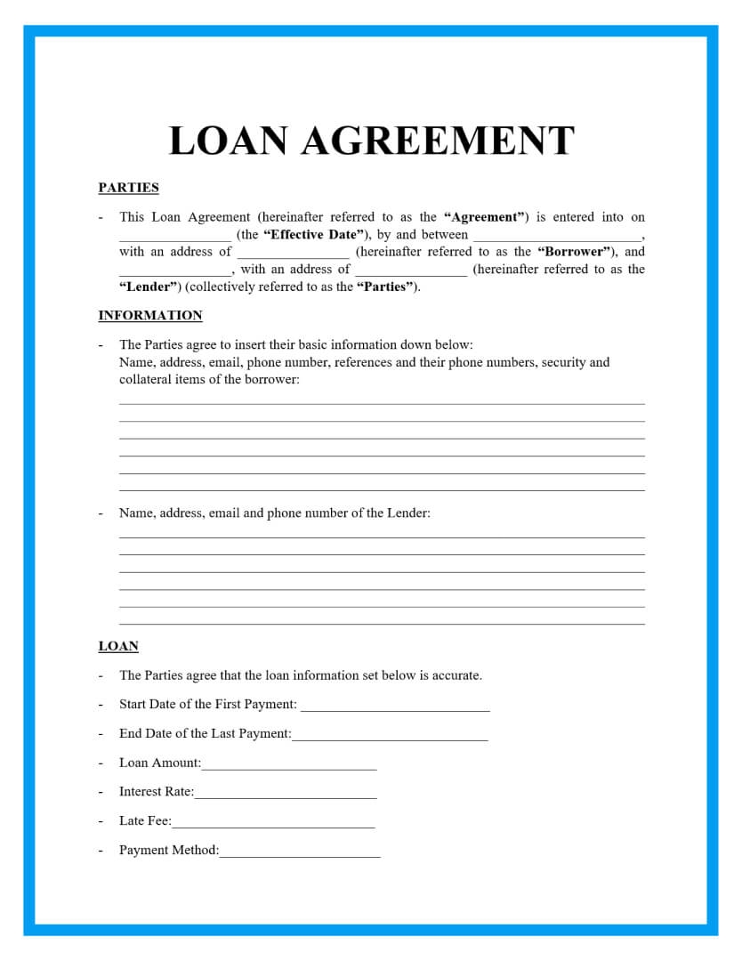 Free Loan Agreement Templates And Sample