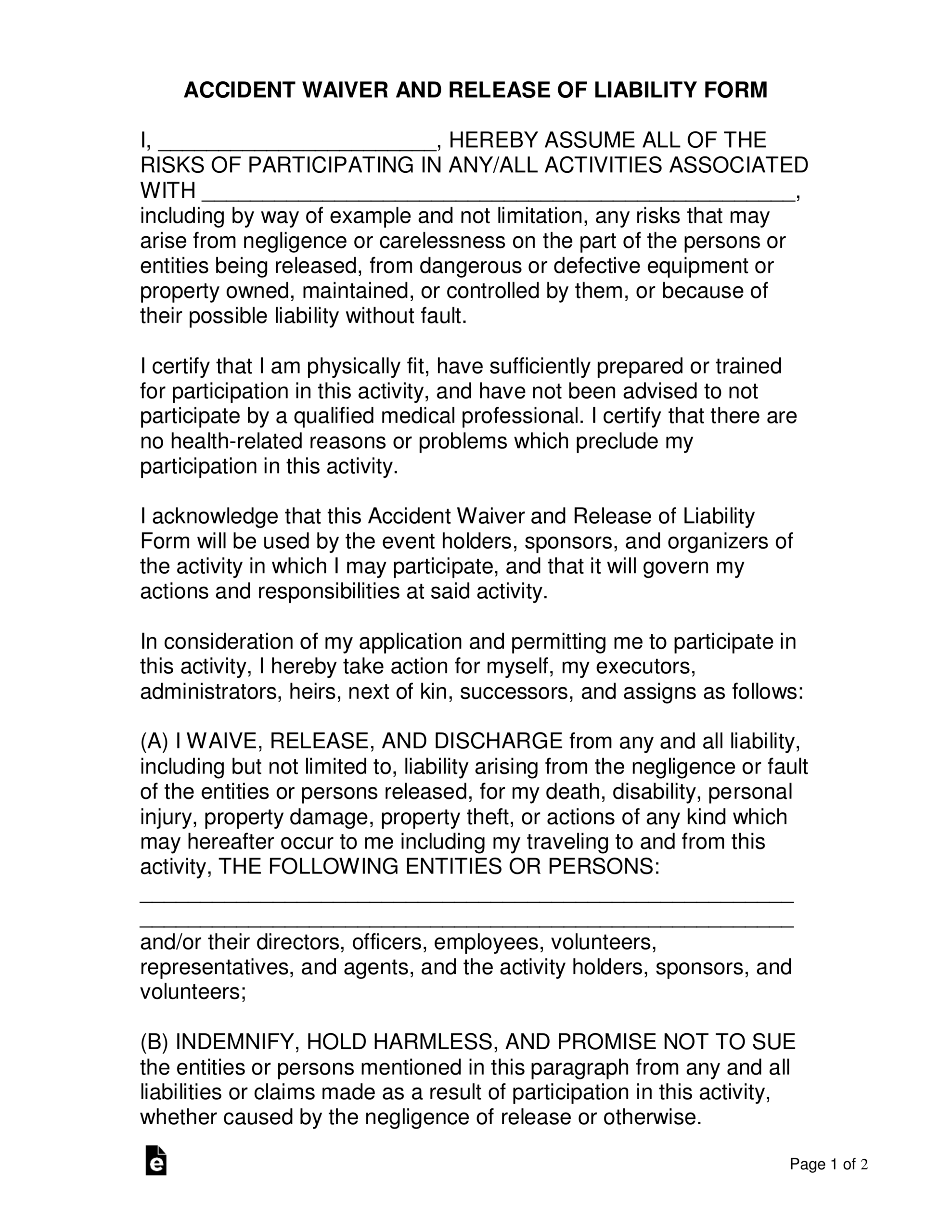 Free Location Release Of Liability Form PDF Word EForms Free Location Release Of Liability Form PDF Word EForms