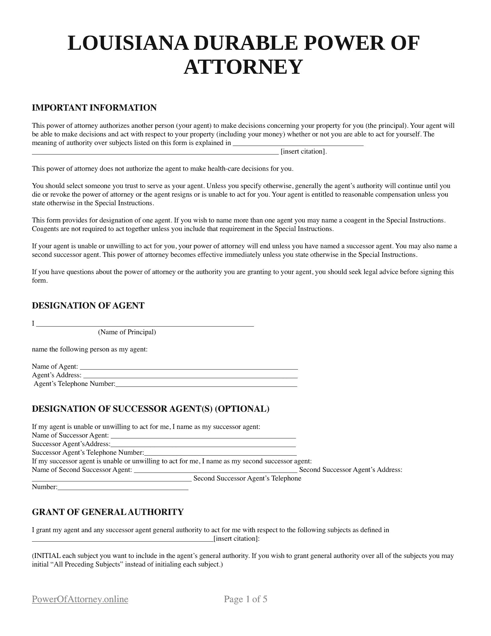 Free Louisiana LA Power Of Attorney Forms Templates PDF Free Louisiana LA Power Of Attorney Forms Templates PDF