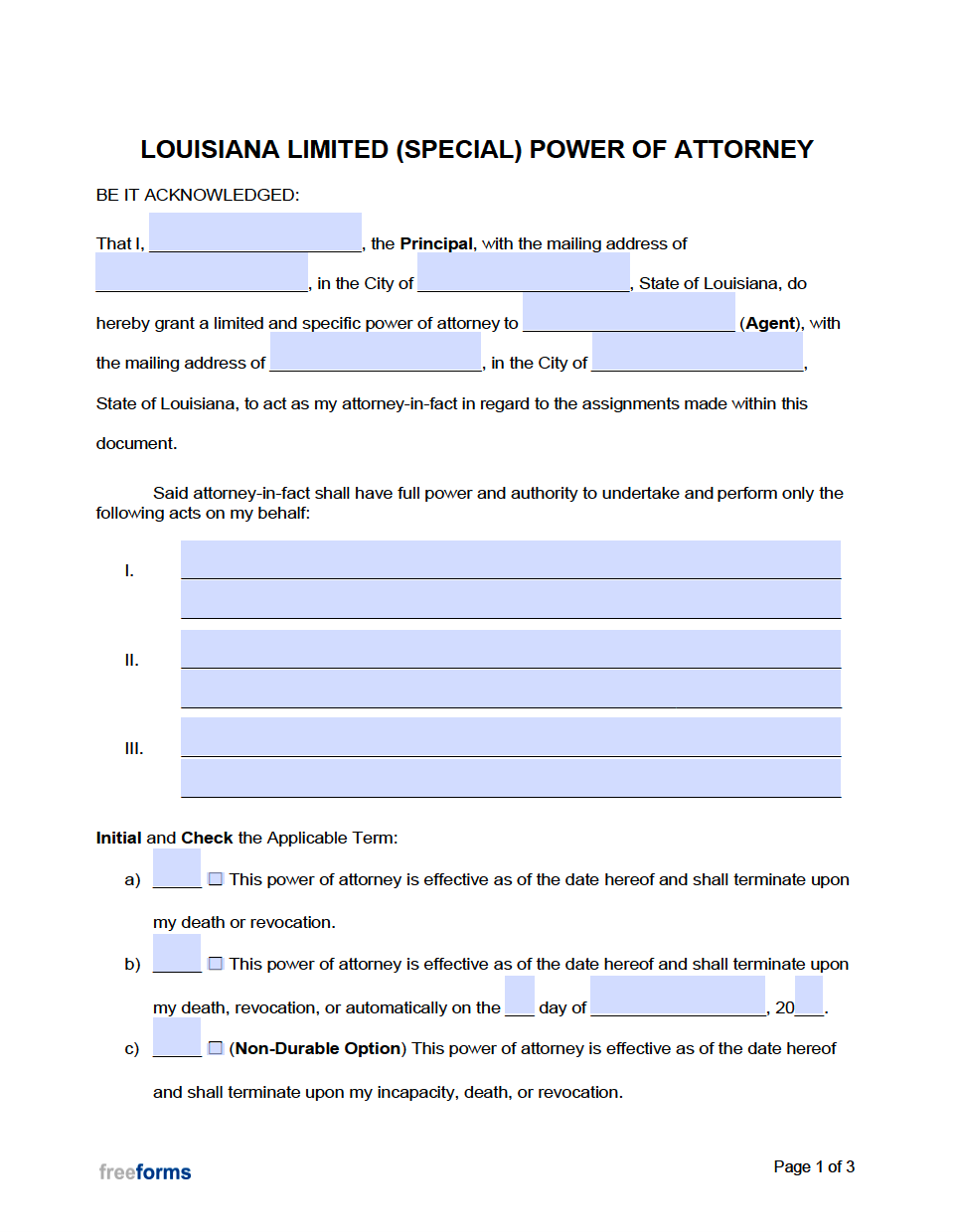 Free Louisiana Limited Special Power Of Attorney Form PDF Word Free Louisiana Limited Special Power Of Attorney Form PDF Word