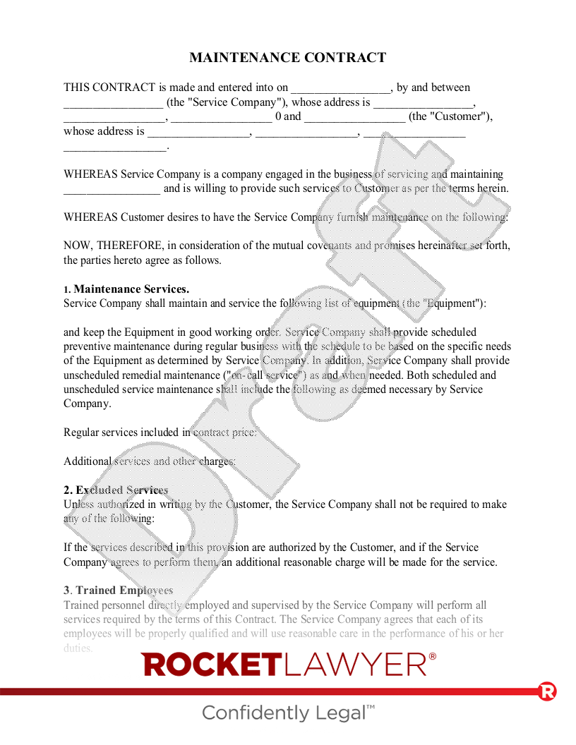 Free Maintenance Contract Template FAQs Rocket Lawyer