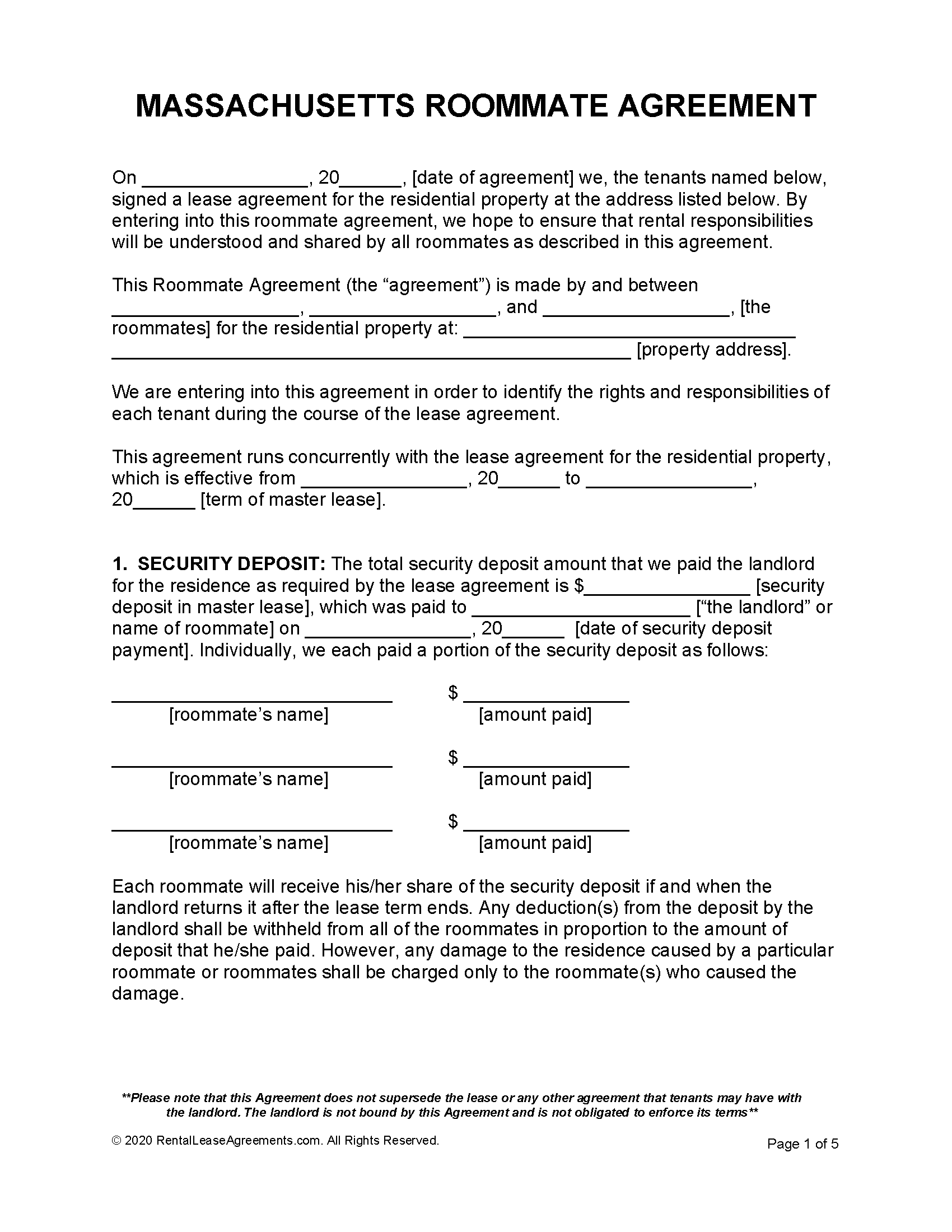Free Massachusetts Rental Lease Agreements 6 Types PDF MS Word