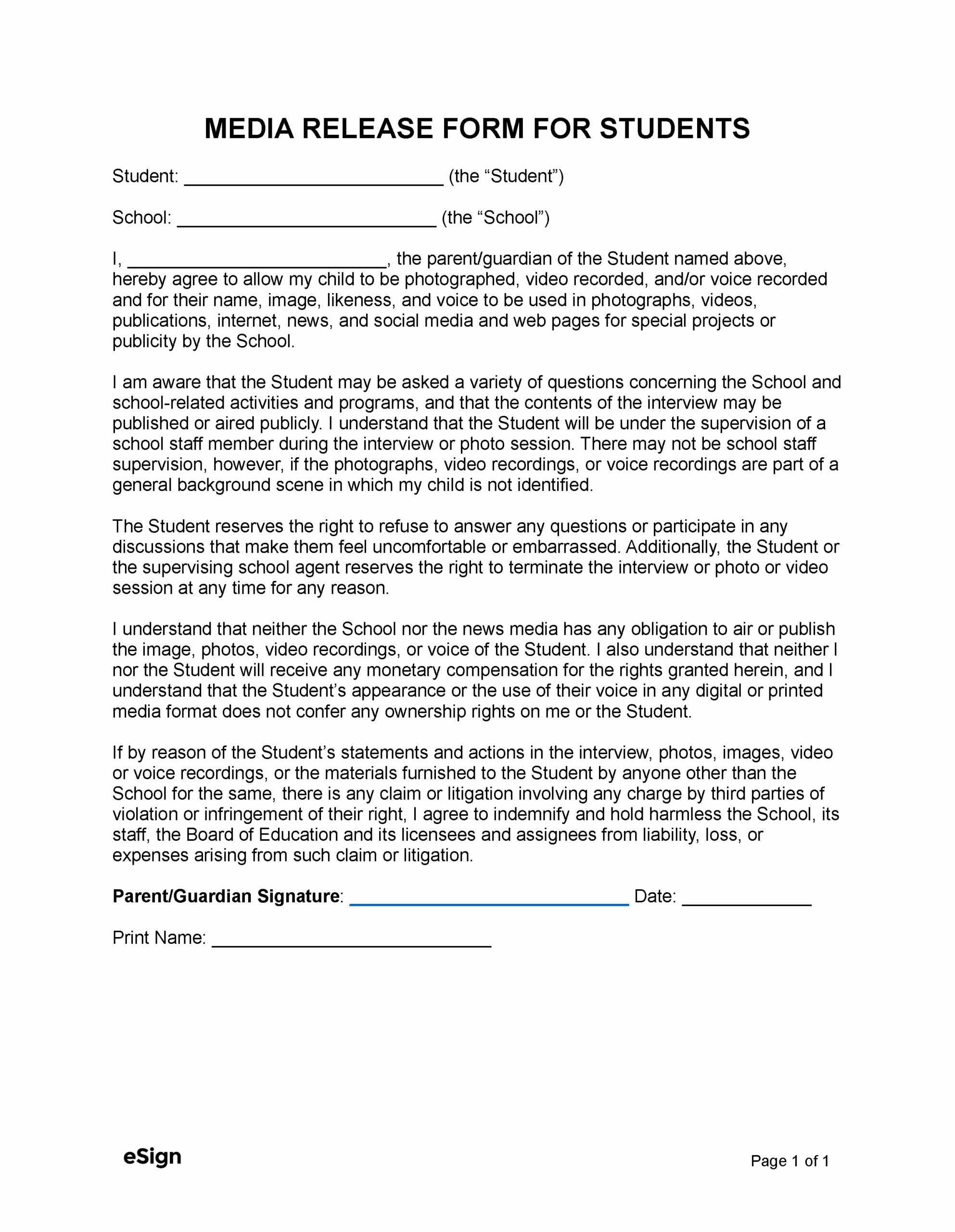 Free Media Release Form for Students PDF Word Free Media Release Form for Students PDF Word