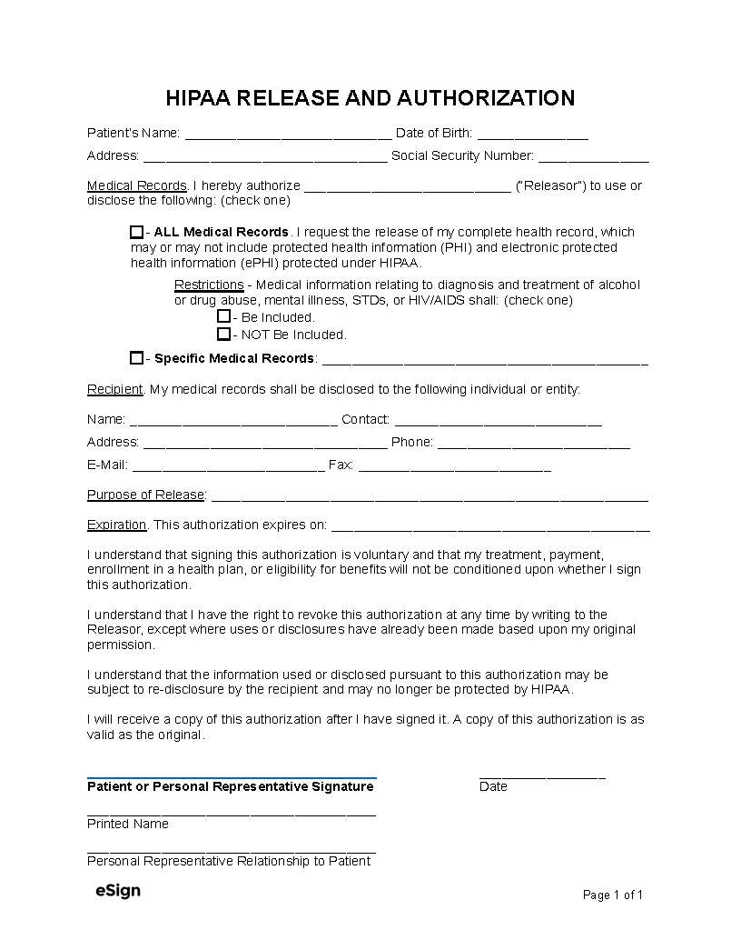 Free Medical Records Release Form HIPAA PDF Word Free Medical Records Release Form HIPAA PDF Word