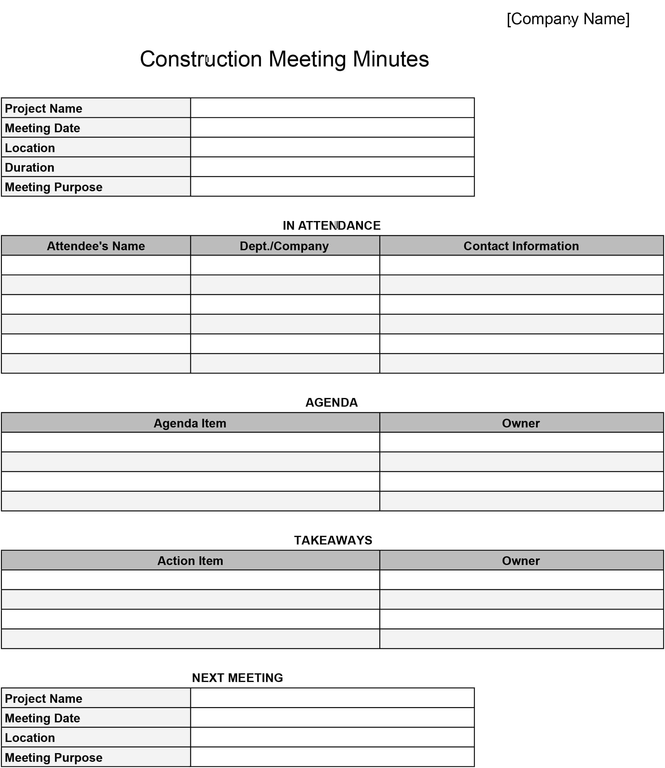 Free Meeting Minutes Templates For Construction Download Print In PDF Office GDocs 