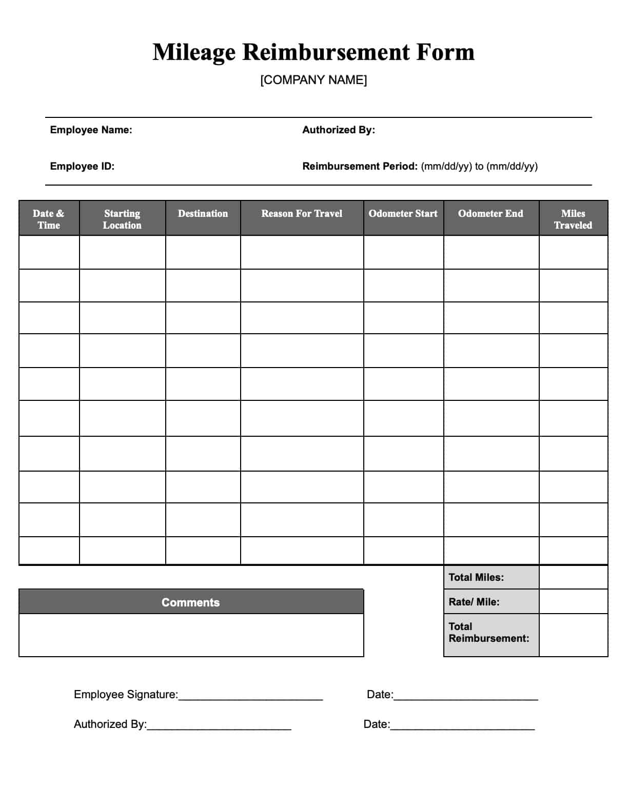 Free Mileage Reimbursement Form Templates Download Print In PDF Office GDocs Free Mileage Reimbursement Form Templates Download Print In PDF Office GDocs
