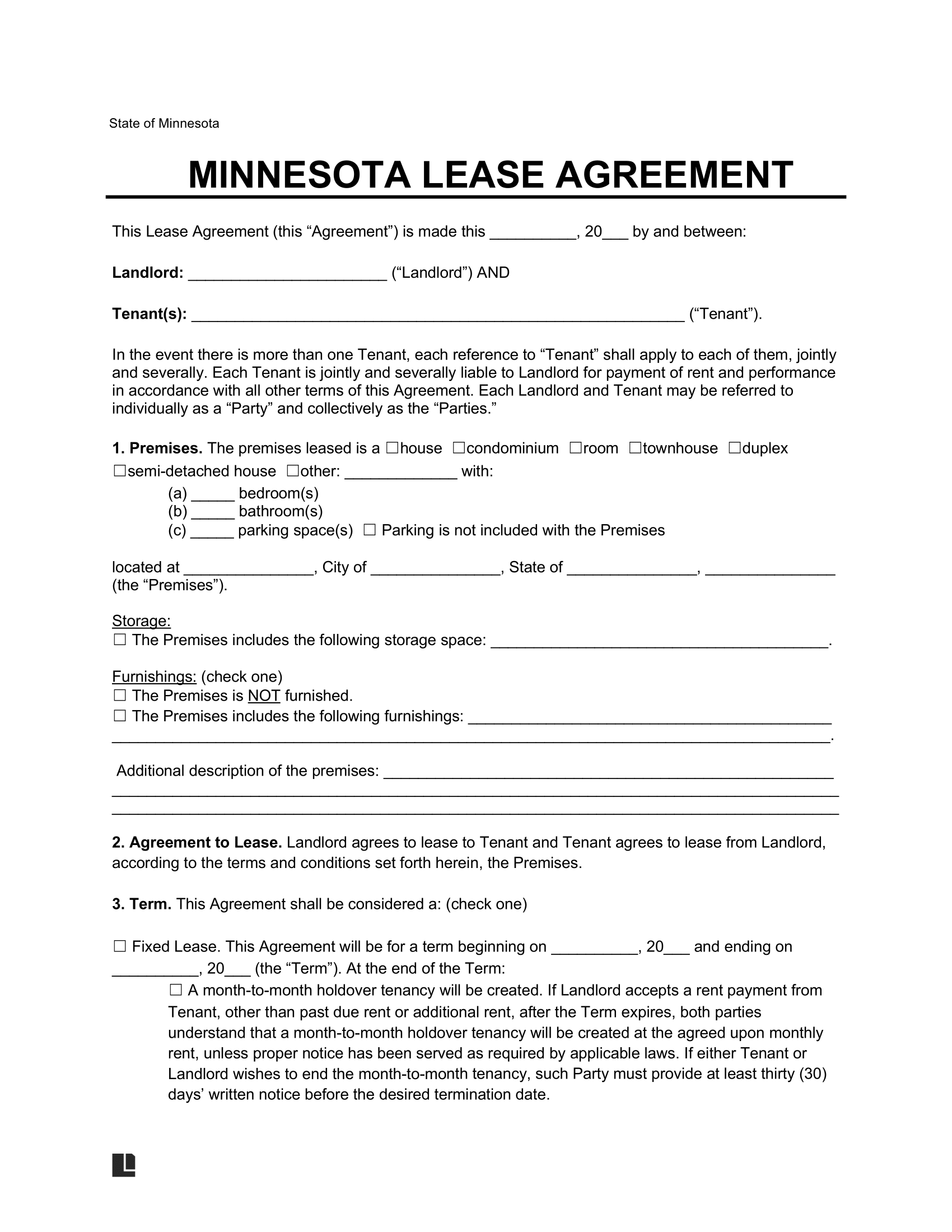 Free Minnesota Lease Agreement Templates 6 PDF Word