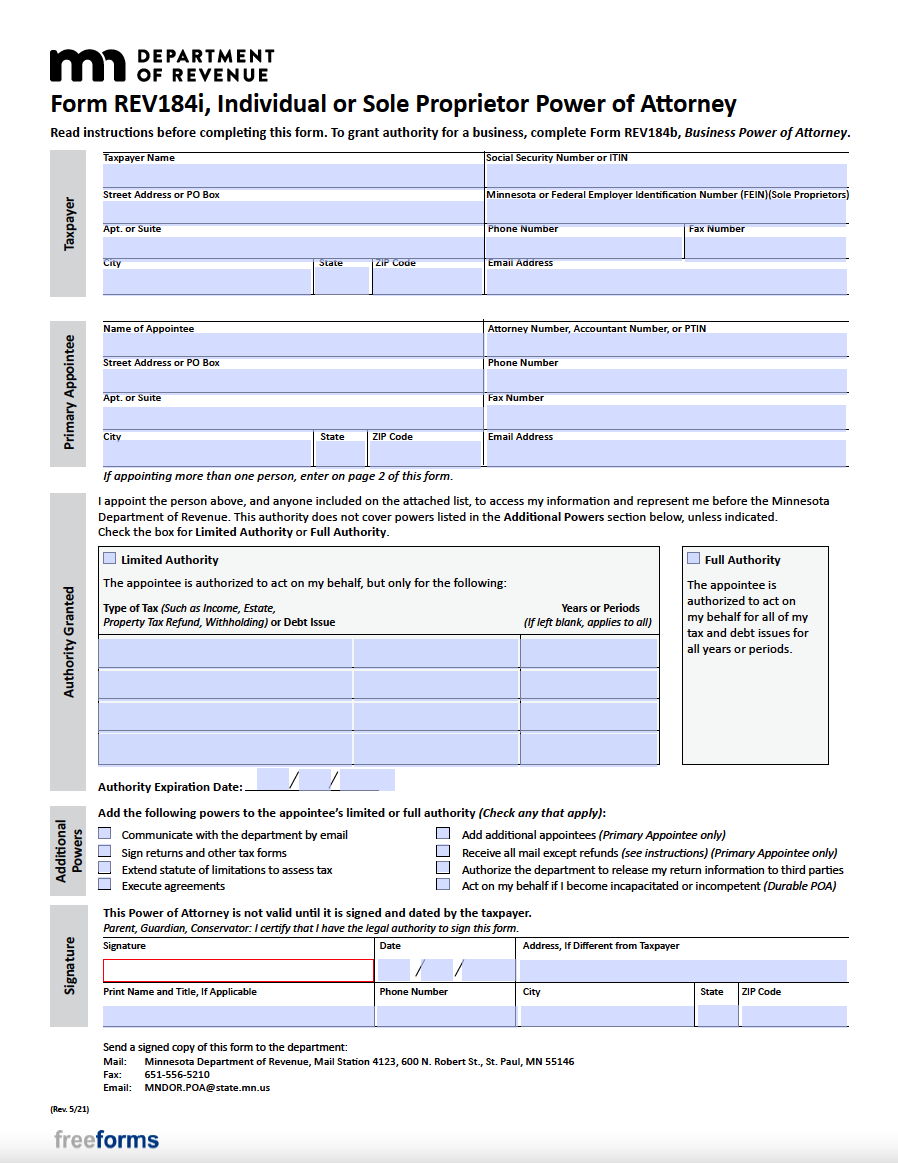 Free Minnesota Tax Power Of Attorney Form PDF